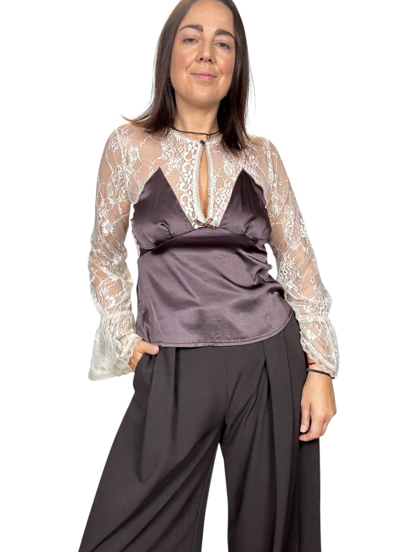 BLUSA CON MANICA IN PIZZO DIXIE