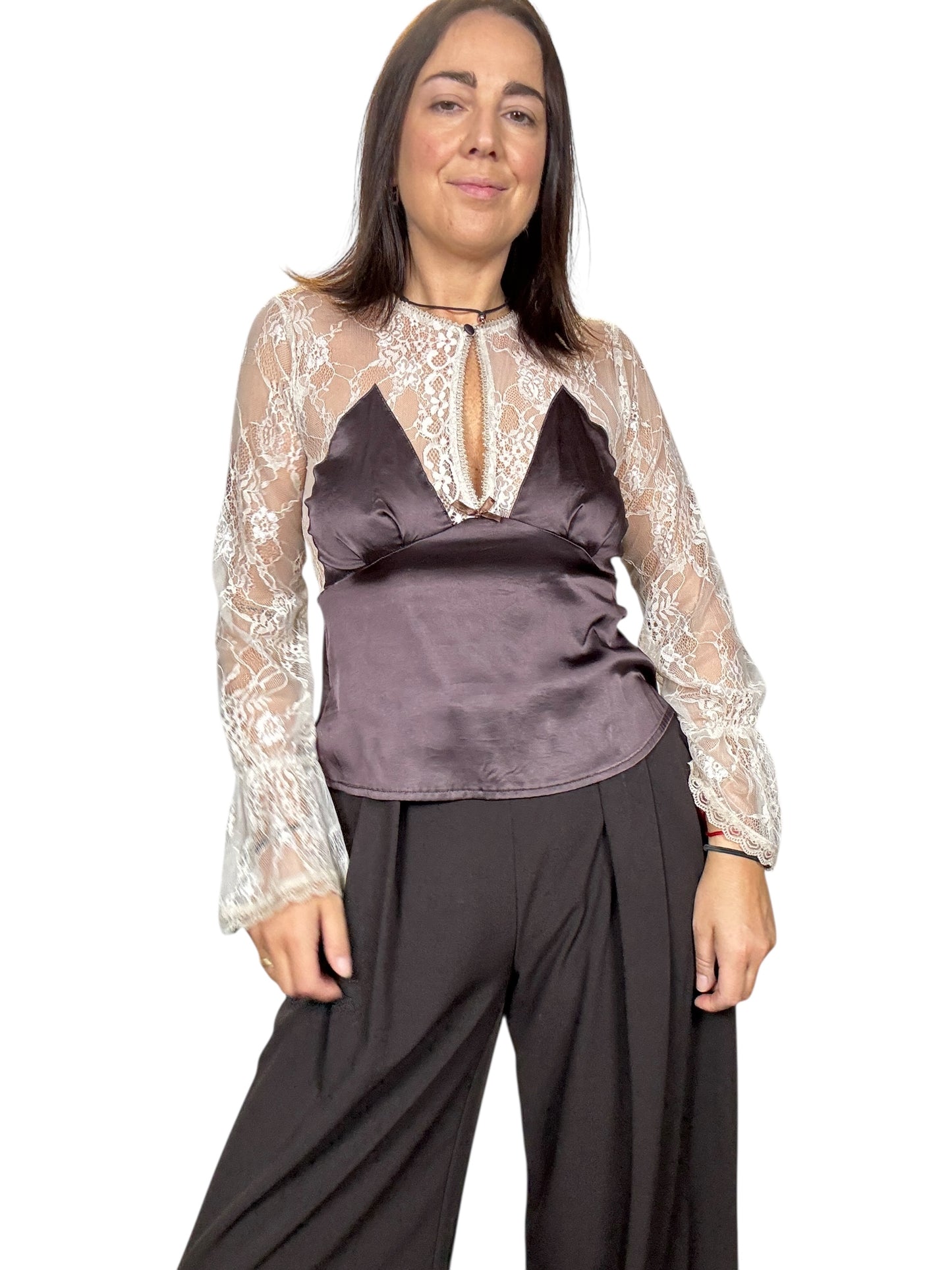 BLUSA CON MANICA IN PIZZO DIXIE