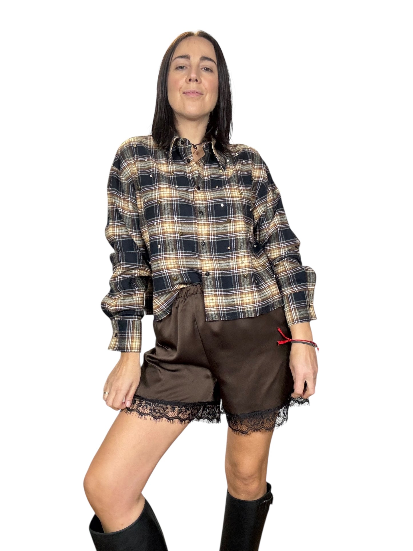 CAMICIA CHECK CROPPED CON BORCHIE SUSY MIX