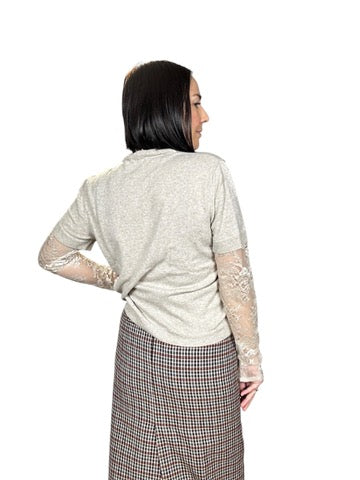 MAGLIA MISTO LANA CON MANICA IN PIZZO VICOLO