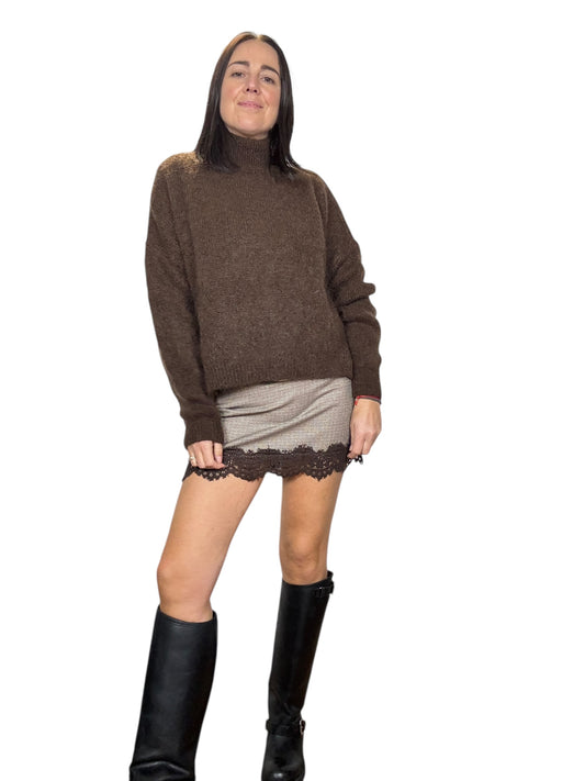 MINIGONNA MICROQUADRETTO CON PIZZO HAVEONE