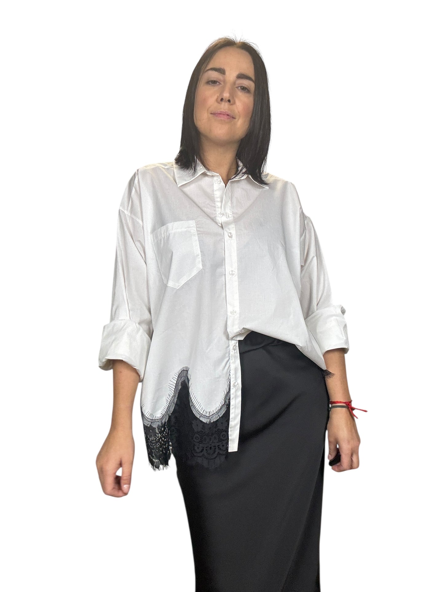 CAMICIA IN COTONE CON INSERTO IN PIZZO MOTEL
