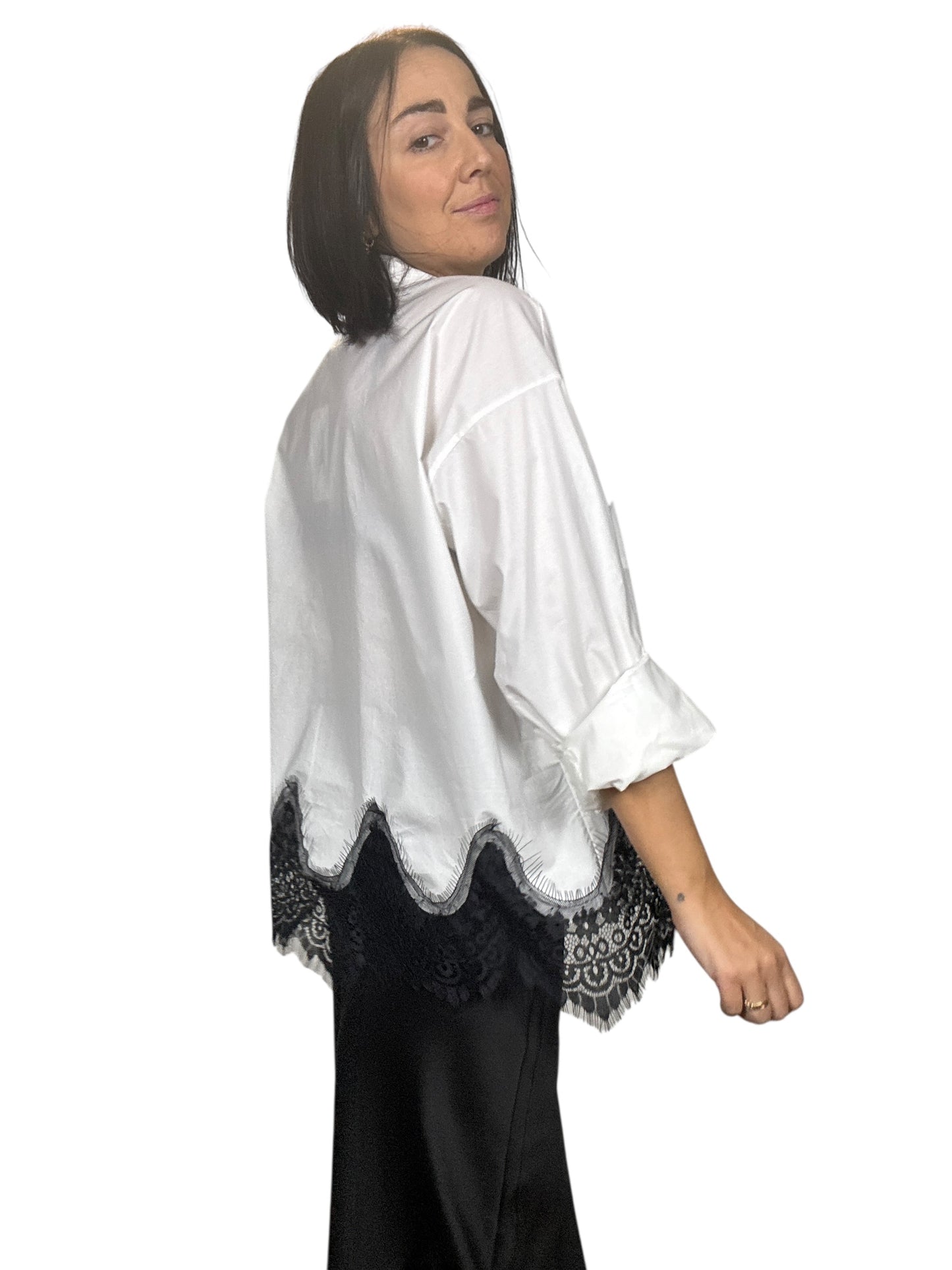 CAMICIA IN COTONE CON INSERTO IN PIZZO MOTEL