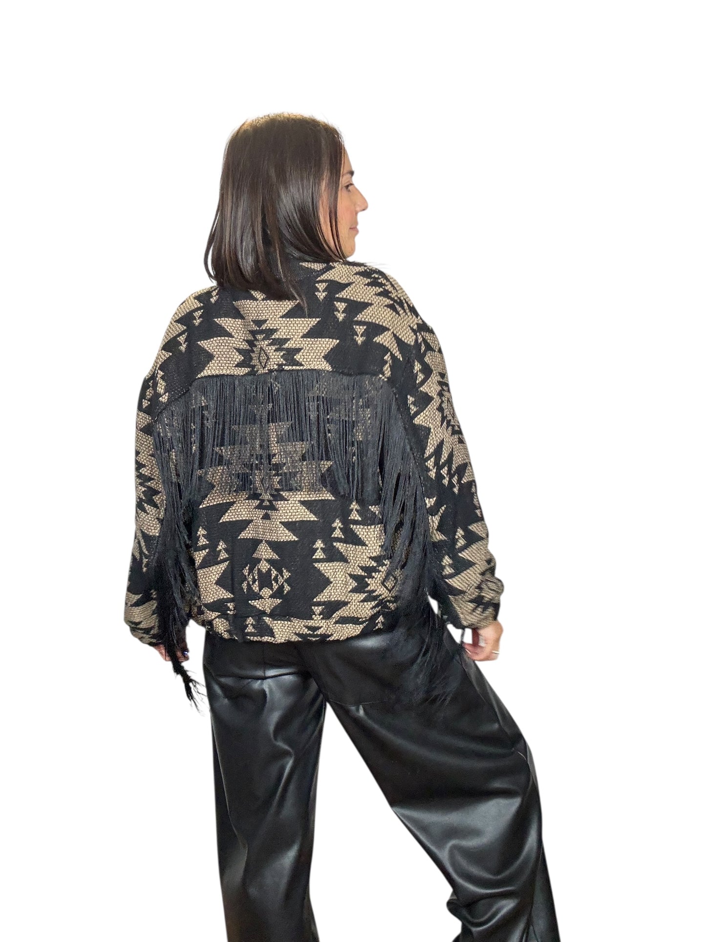 BOMBER JACQUARD CON FRANGE SUSY MIX
