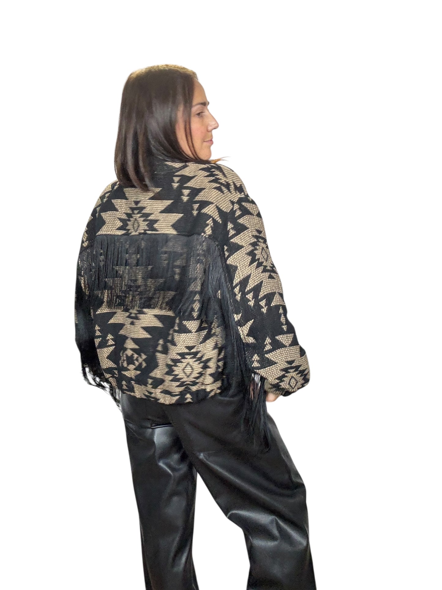BOMBER JACQUARD CON FRANGE SUSY MIX
