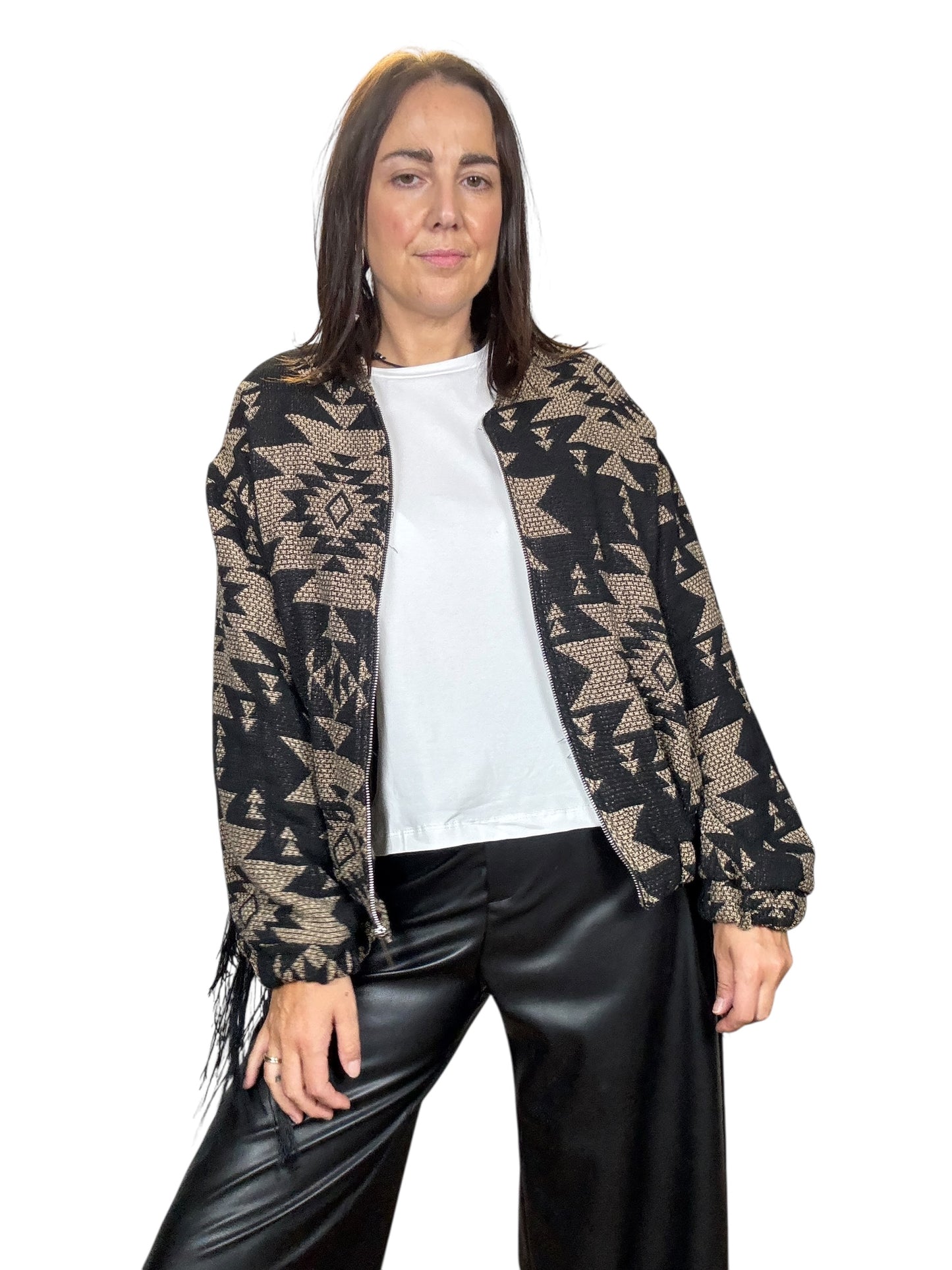 BOMBER JACQUARD CON FRANGE SUSY MIX