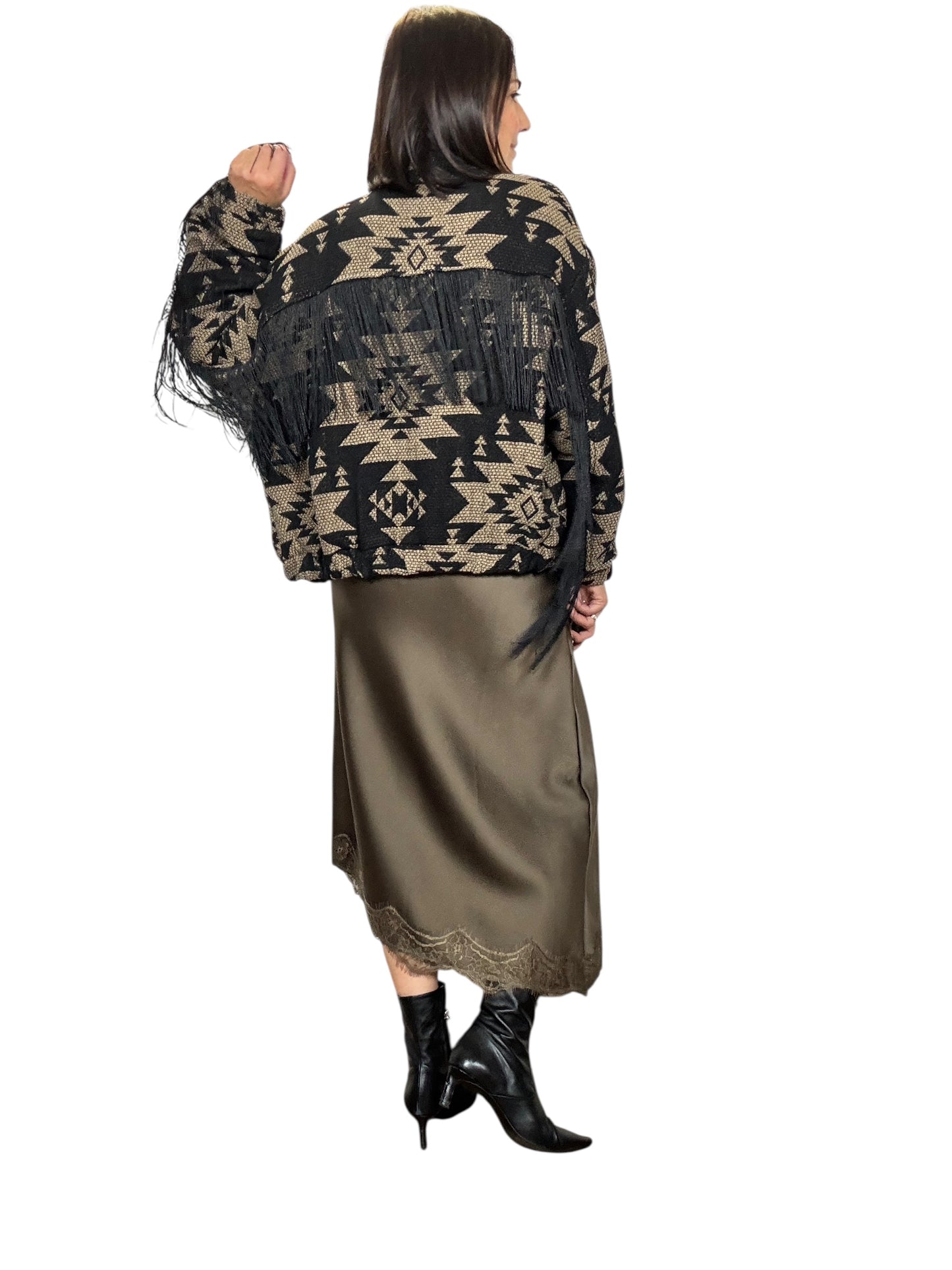 BOMBER JACQUARD CON FRANGE SUSY MIX
