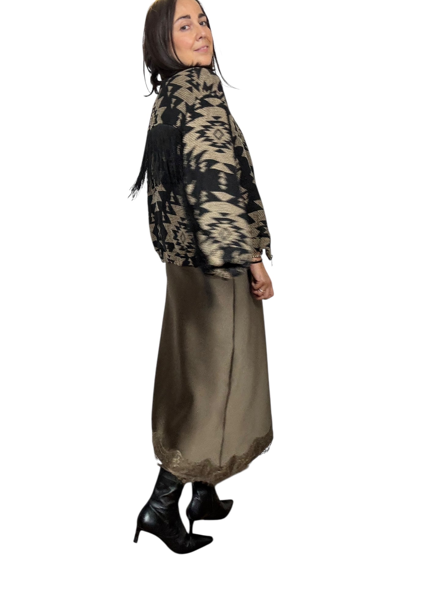 BOMBER JACQUARD CON FRANGE SUSY MIX