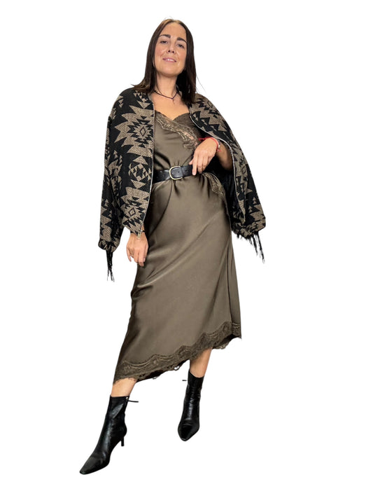 BOMBER JACQUARD CON FRANGE SUSY MIX