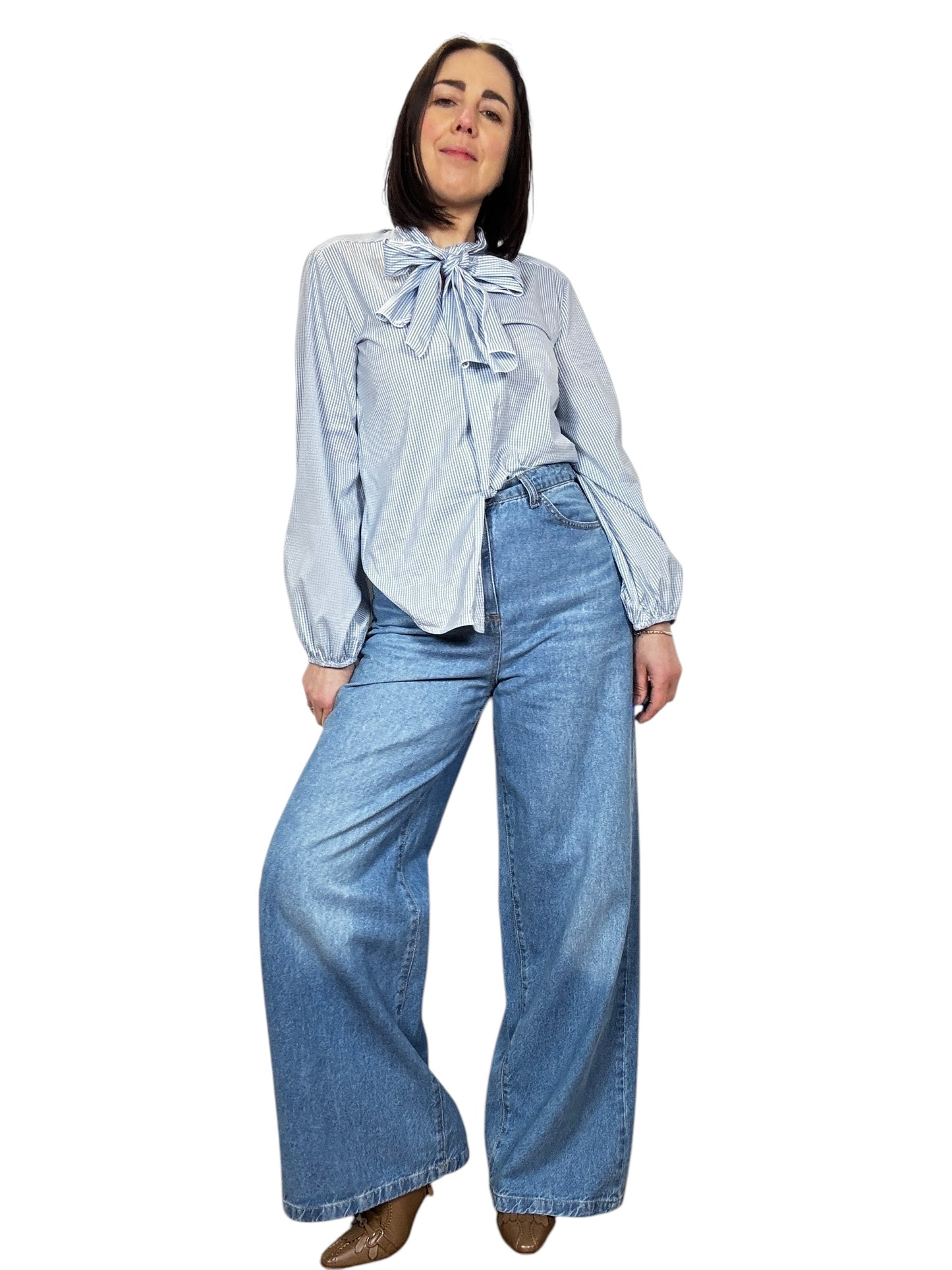 CAMICIA GESSATA AZZURRA CON FIOCCO SUSY MIX