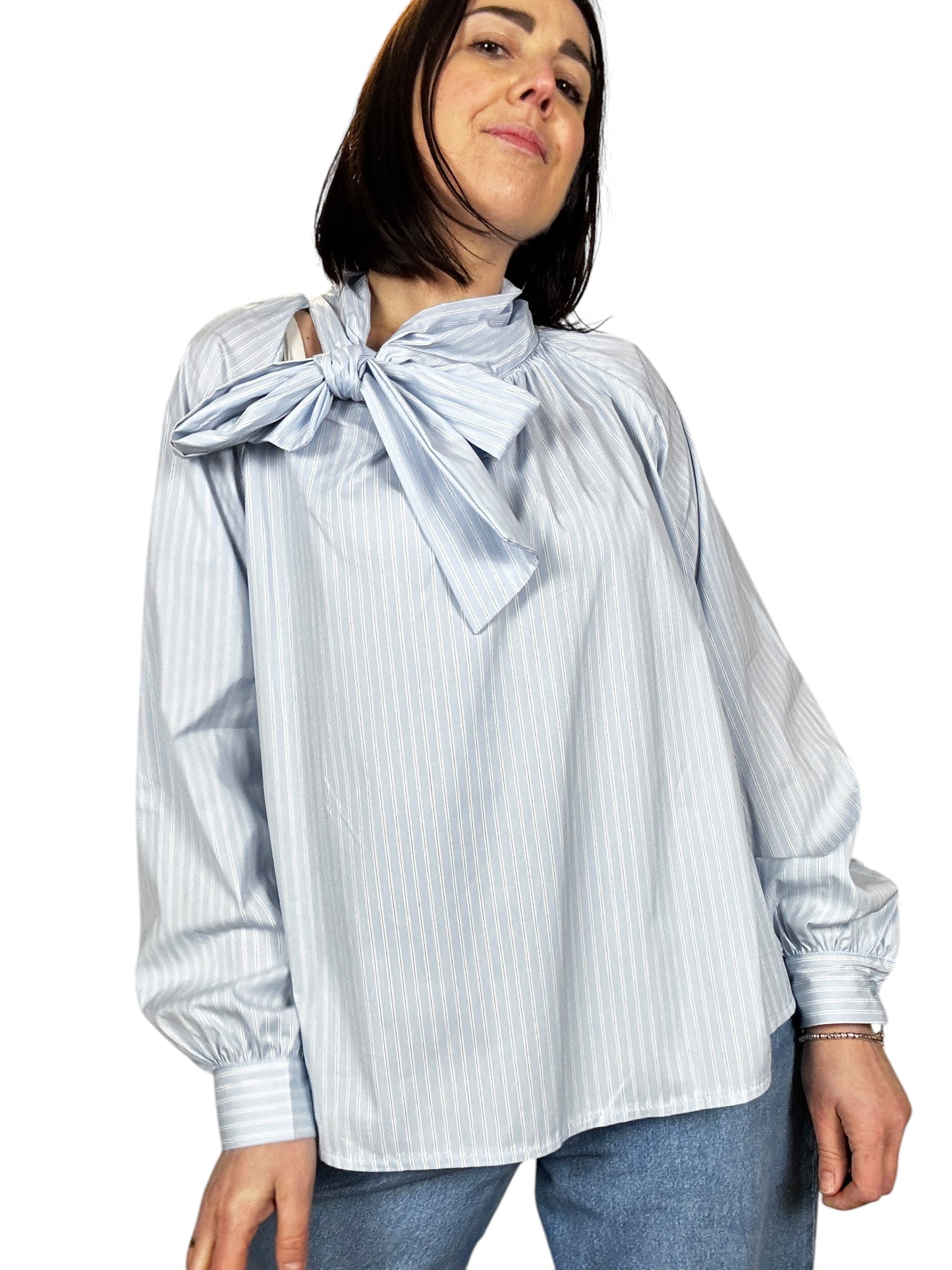 CAMICIA GESSATA AZZURRA CON FIOCCO SUSY MIX