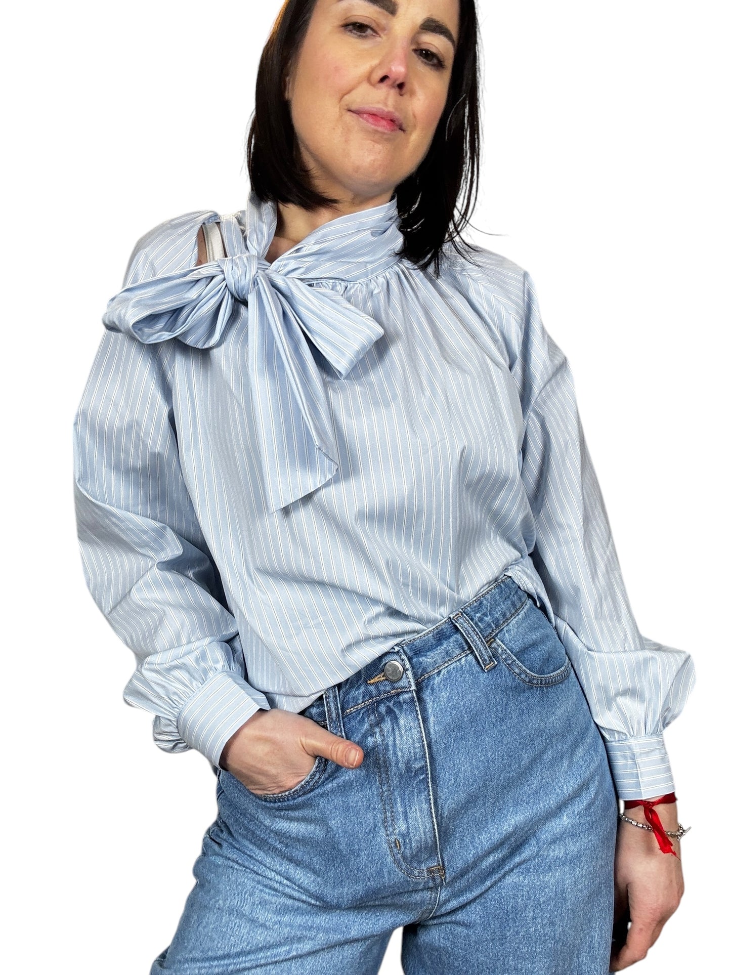 CAMICIA GESSATA AZZURRA CON FIOCCO SUSY MIX