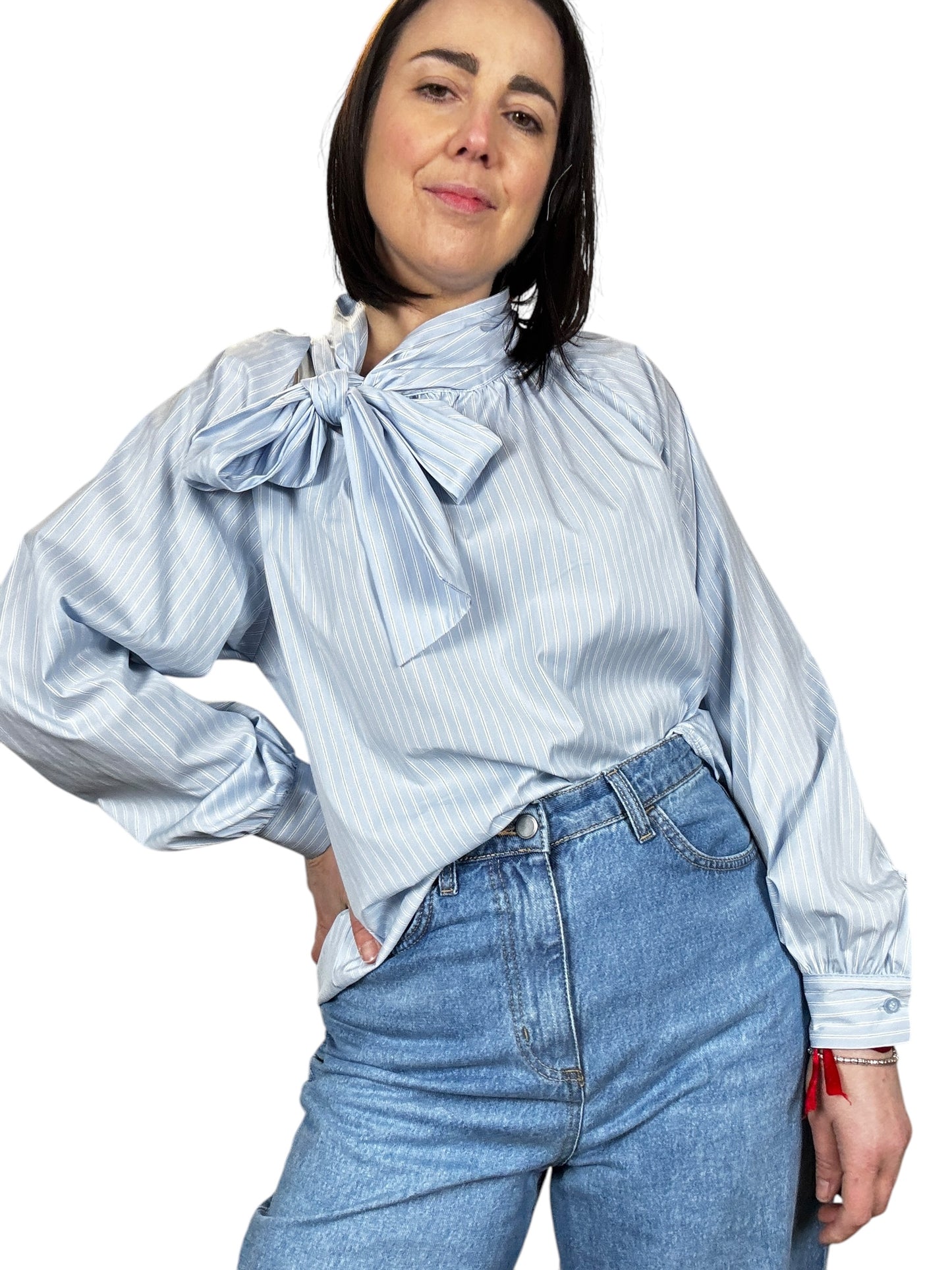 CAMICIA GESSATA AZZURRA CON FIOCCO SUSY MIX