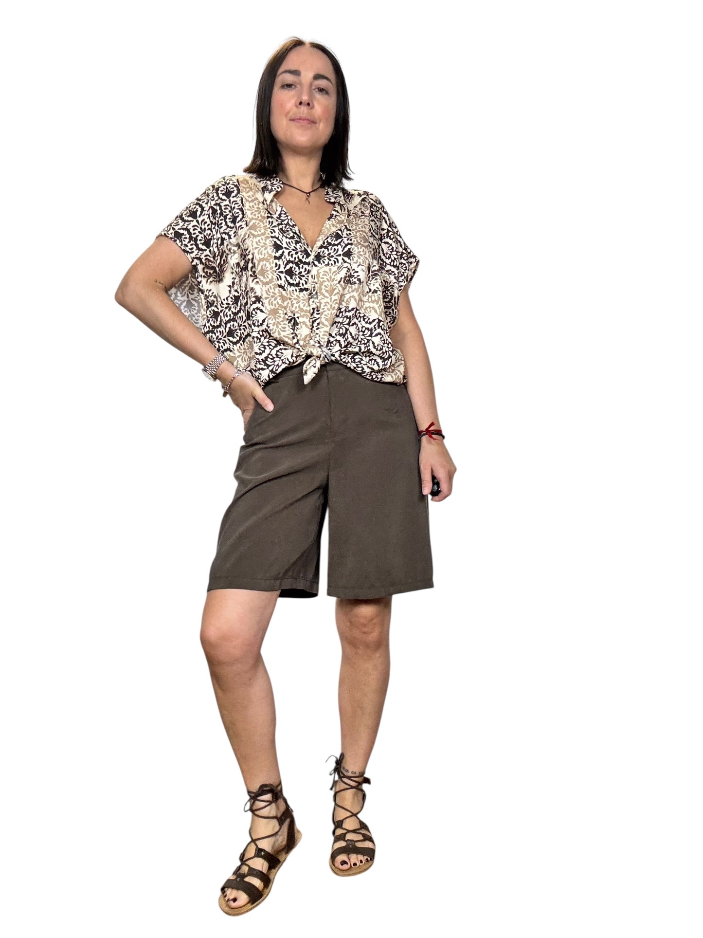 CAMICIA NODO STAMPA MARRONE-BEIGE SUSY MIX