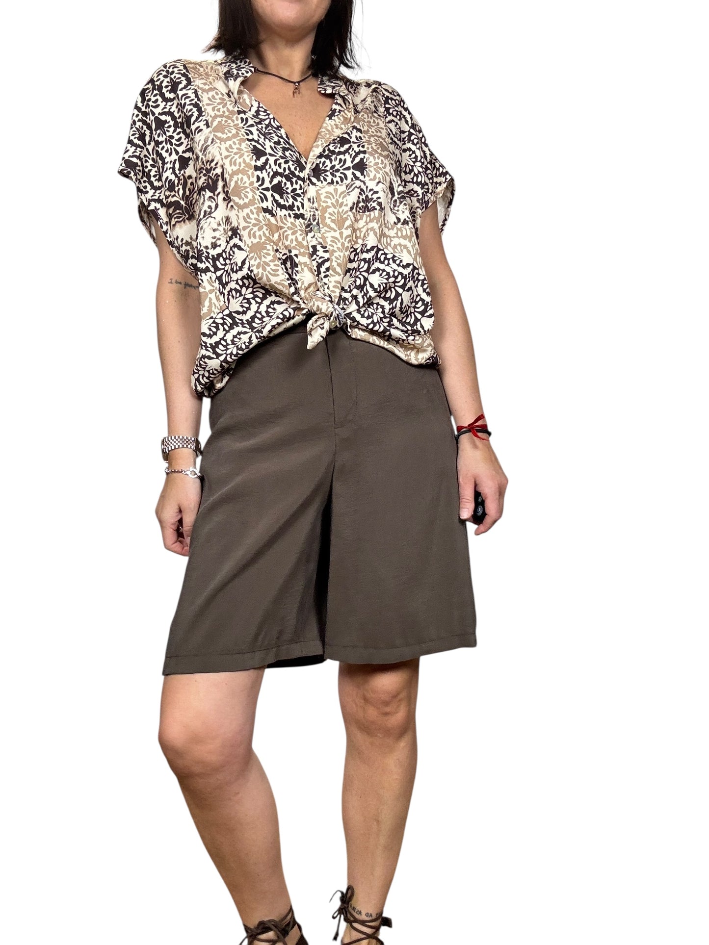 CAMICIA NODO STAMPA MARRONE-BEIGE SUSY MIX