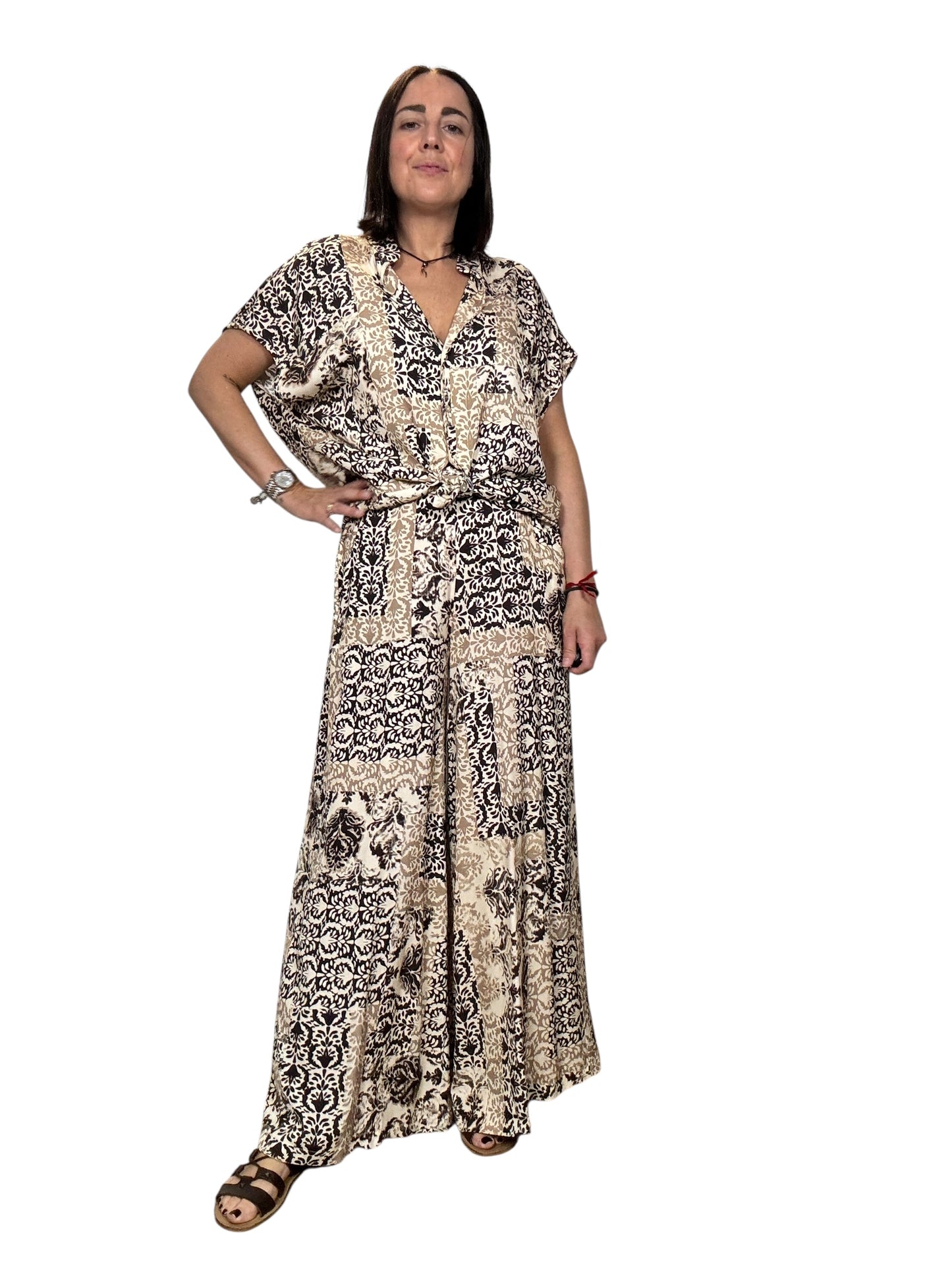 PANTALONE A PALAZZO BEIGE-MARRONE SUSY MIX