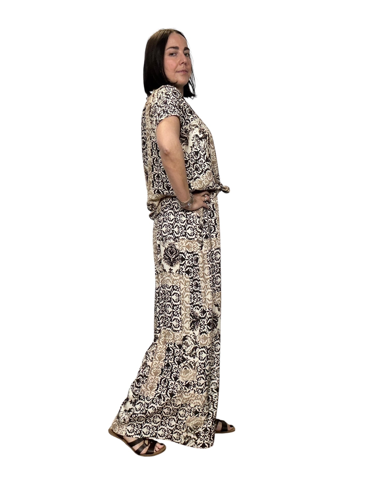 PANTALONE A PALAZZO BEIGE-MARRONE SUSY MIX