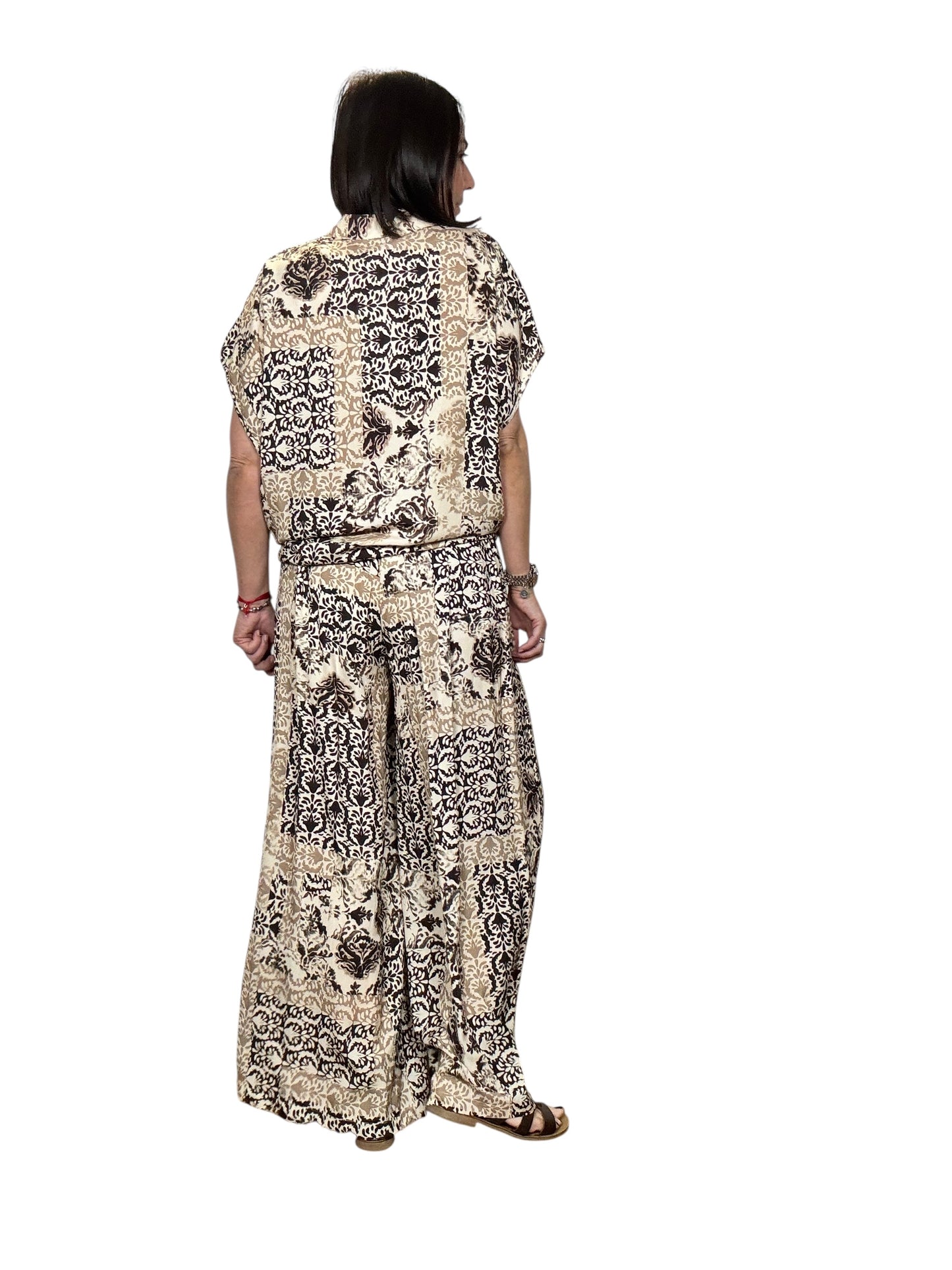 PANTALONE A PALAZZO BEIGE-MARRONE SUSY MIX