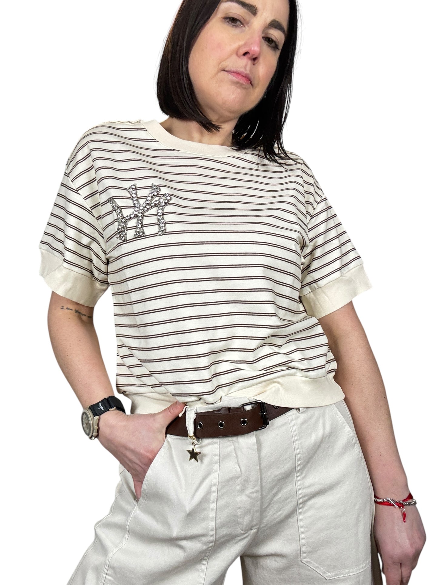 MAGLIETTA RIGATA CON PATCH SUSY MIX