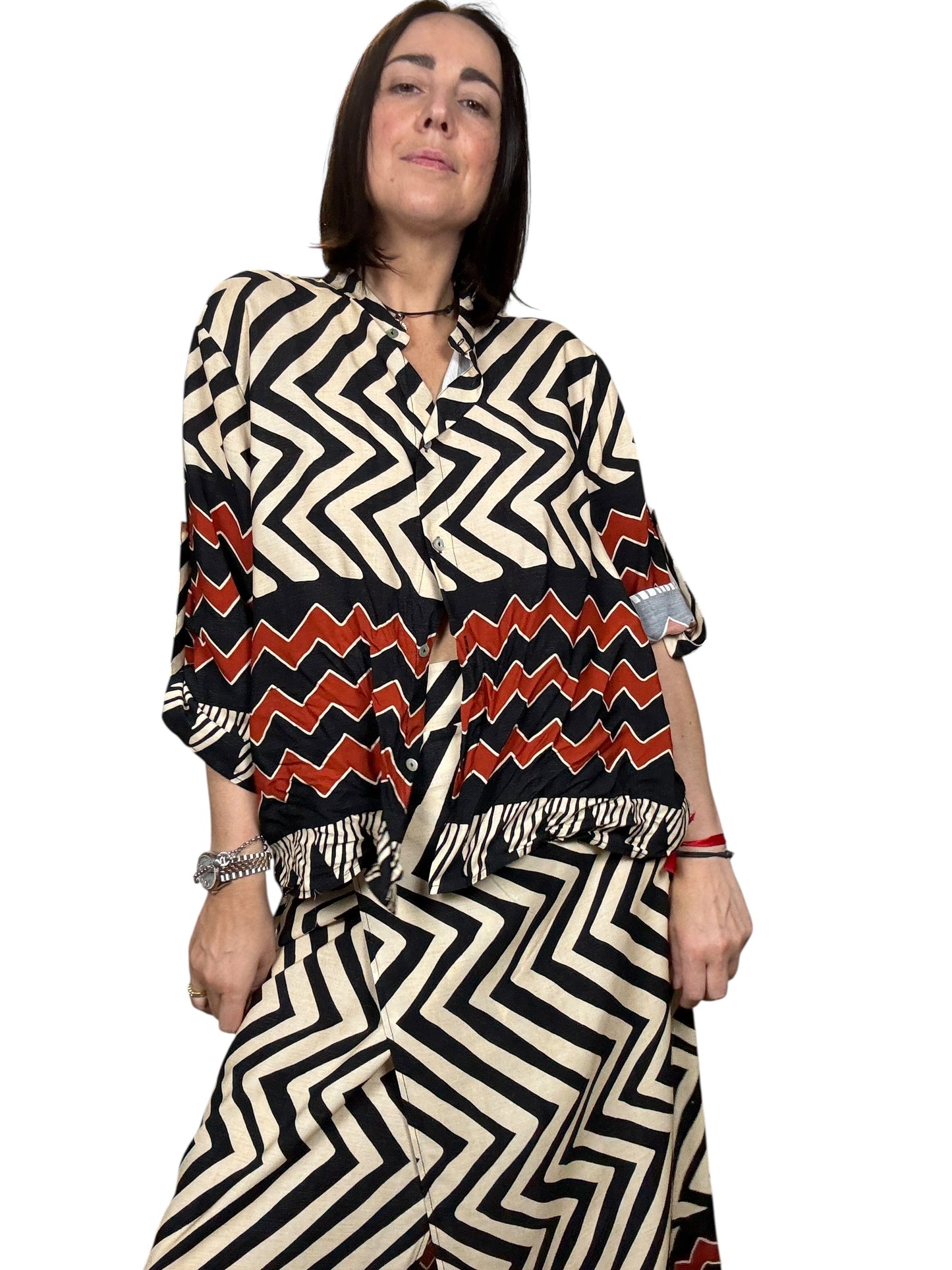 CAMICIA STAMPA ETNICA INDIA-NERO HAVEONE
