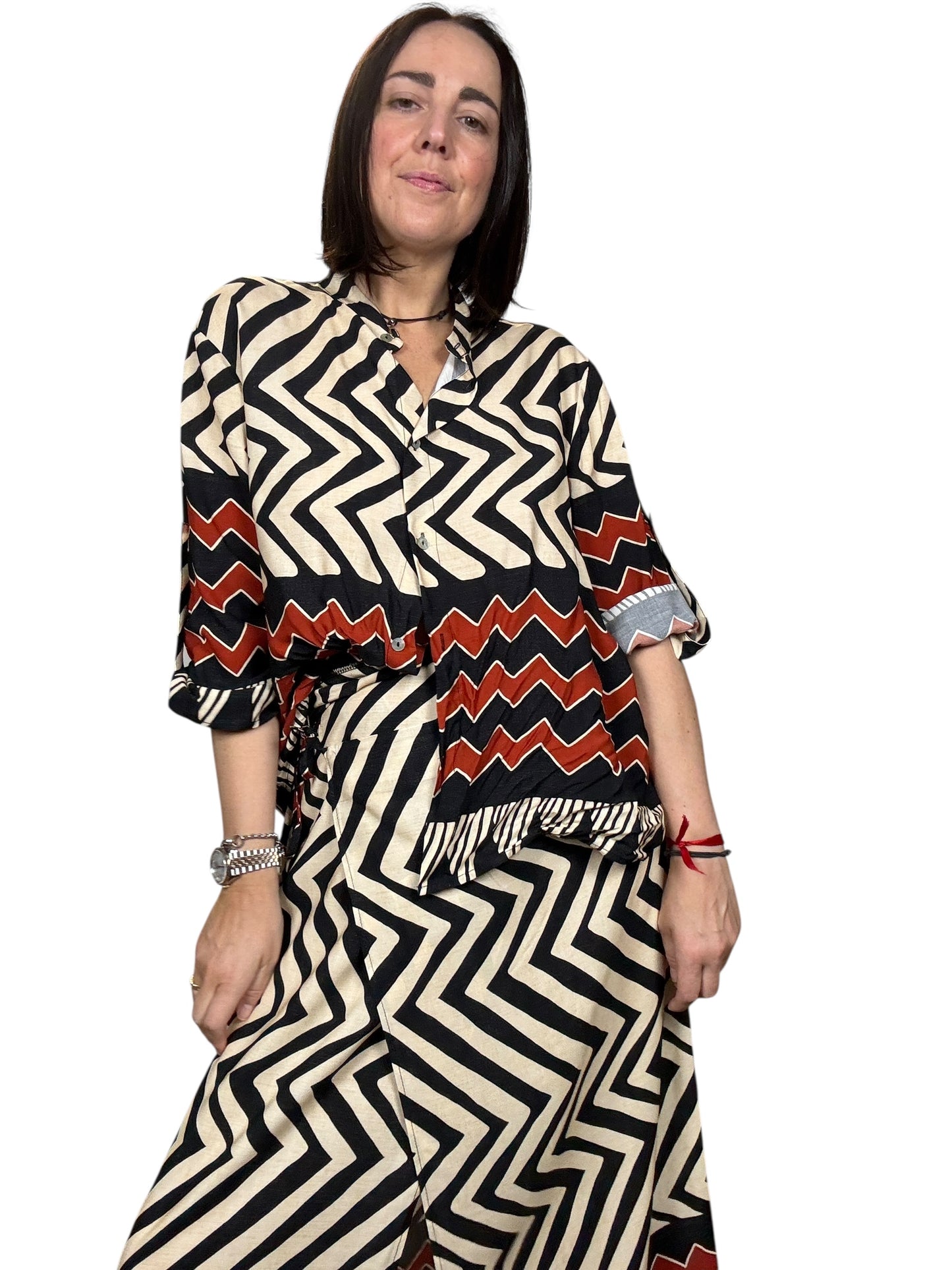 CAMICIA STAMPA ETNICA INDIA-NERO HAVEONE