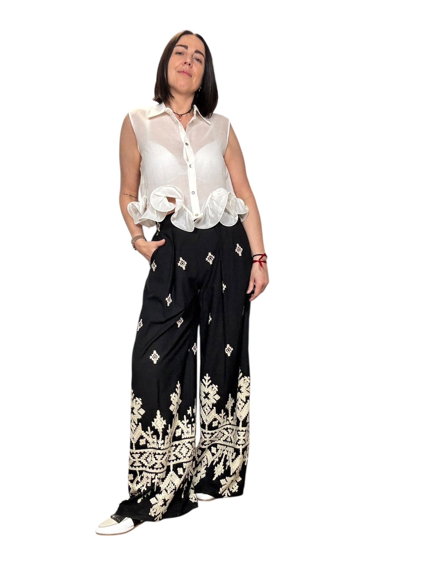 CAMICIA SMANICATA VOLANTS TENSIONE IN