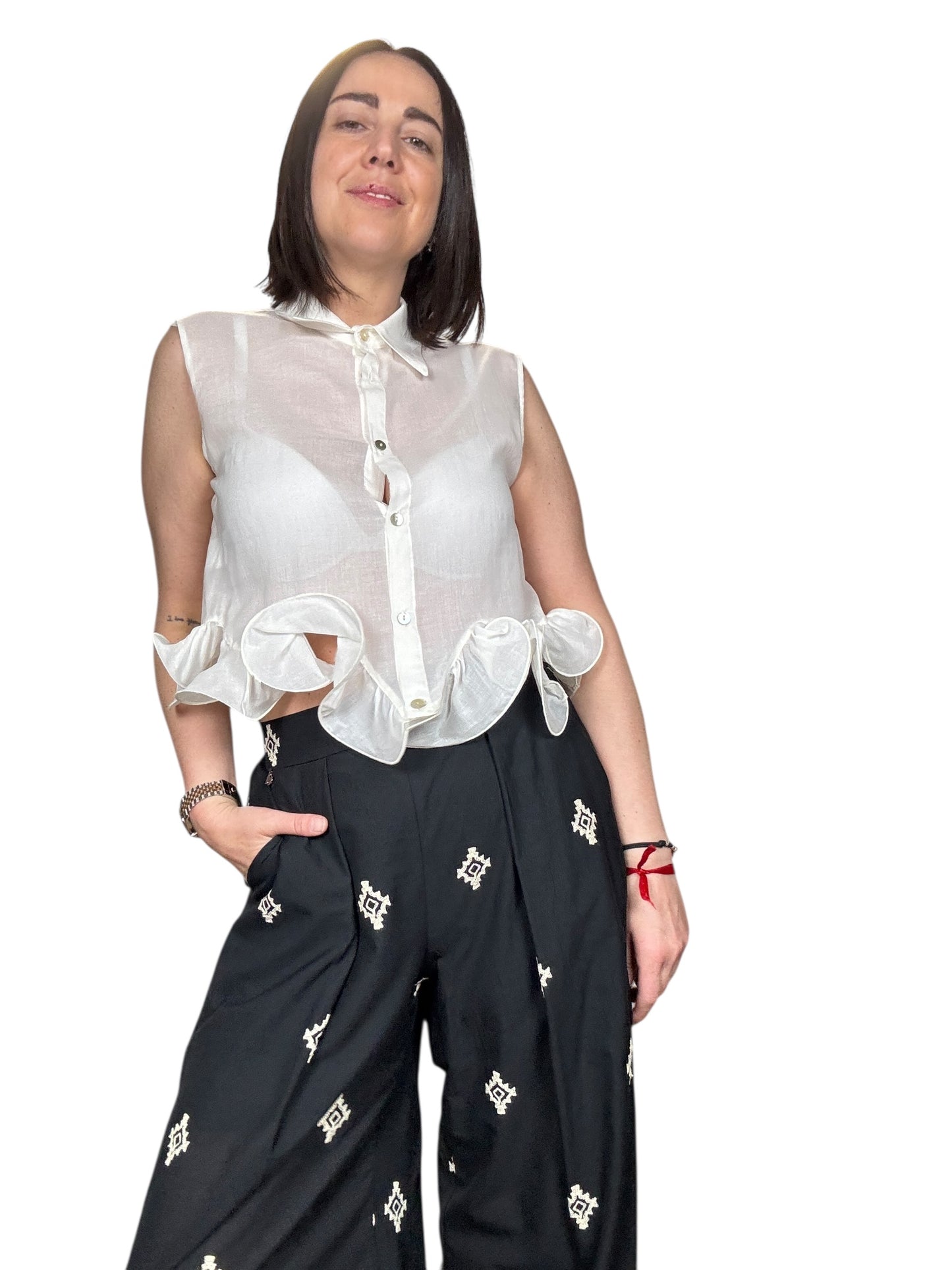CAMICIA SMANICATA VOLANTS TENSIONE IN