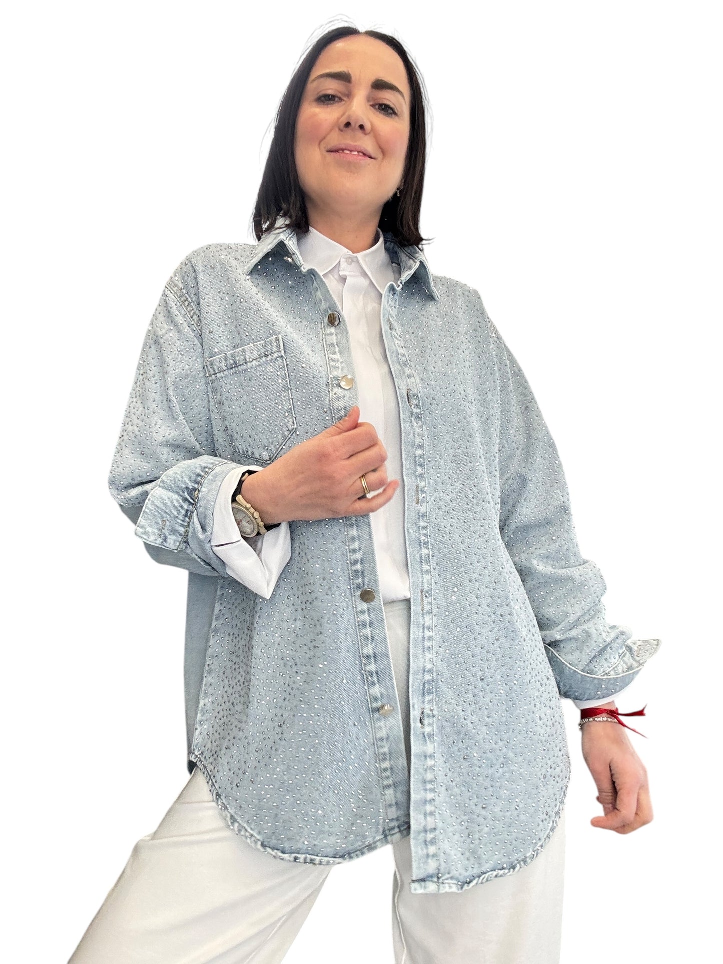 GIACCA-CAMICIA IN DENIM CON MICRO STRASS SUSY MIX
