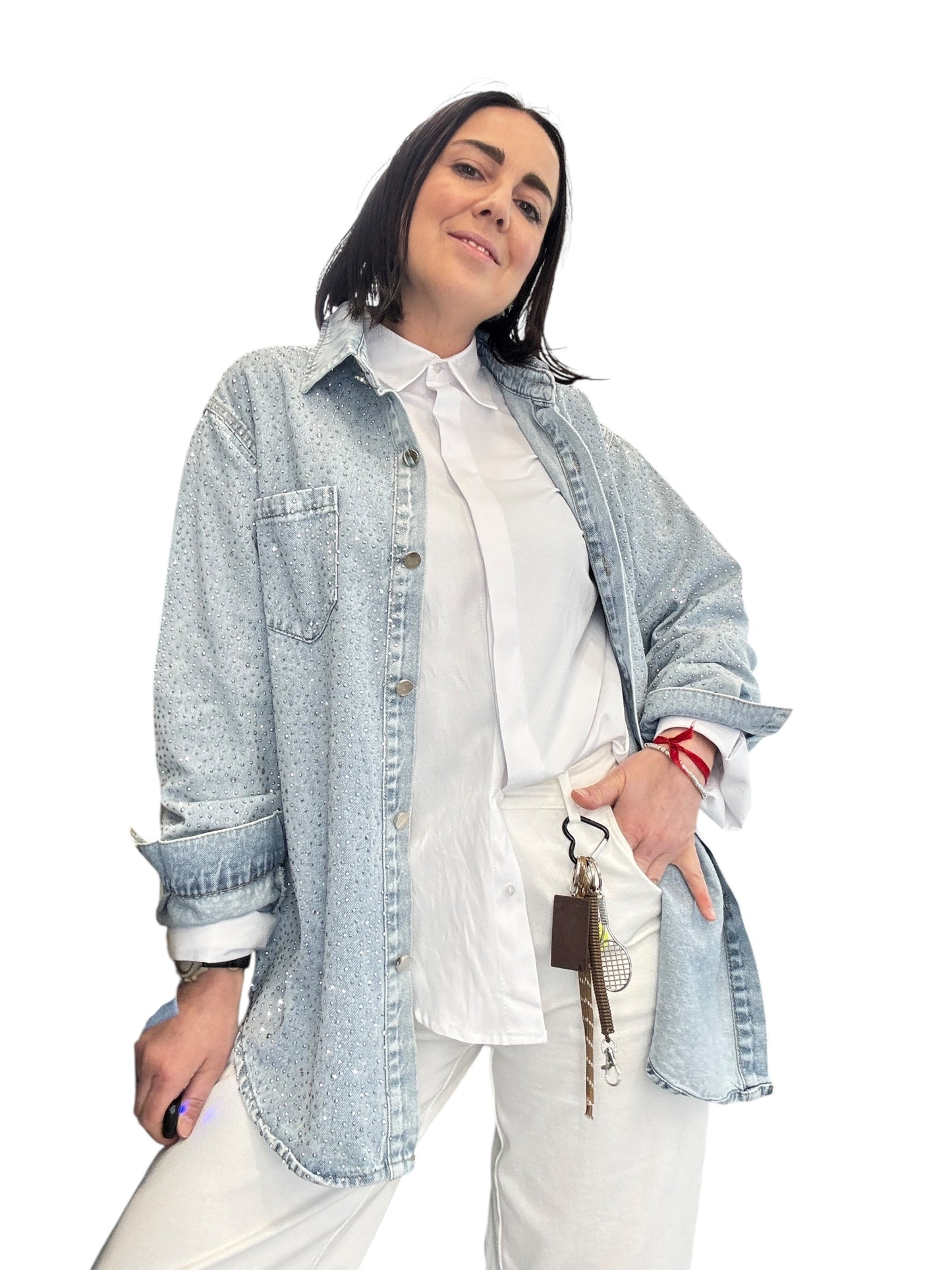 GIACCA-CAMICIA IN DENIM CON MICRO STRASS SUSY MIX