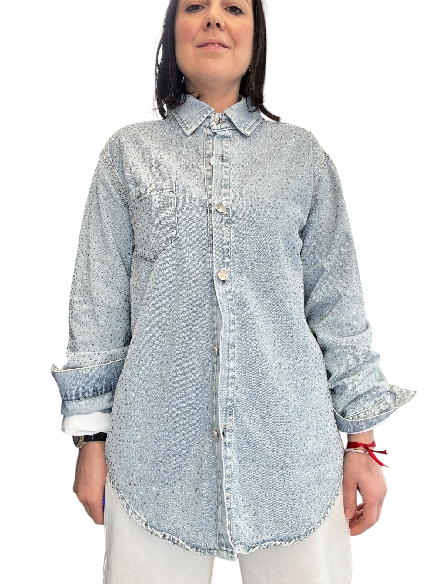 GIACCA-CAMICIA IN DENIM CON MICRO STRASS SUSY MIX