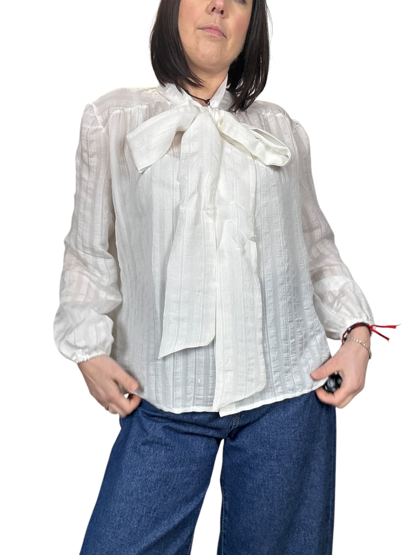 CAMICIA GESSATA TONO SU TONO CON FIOCCO SUSY MIX