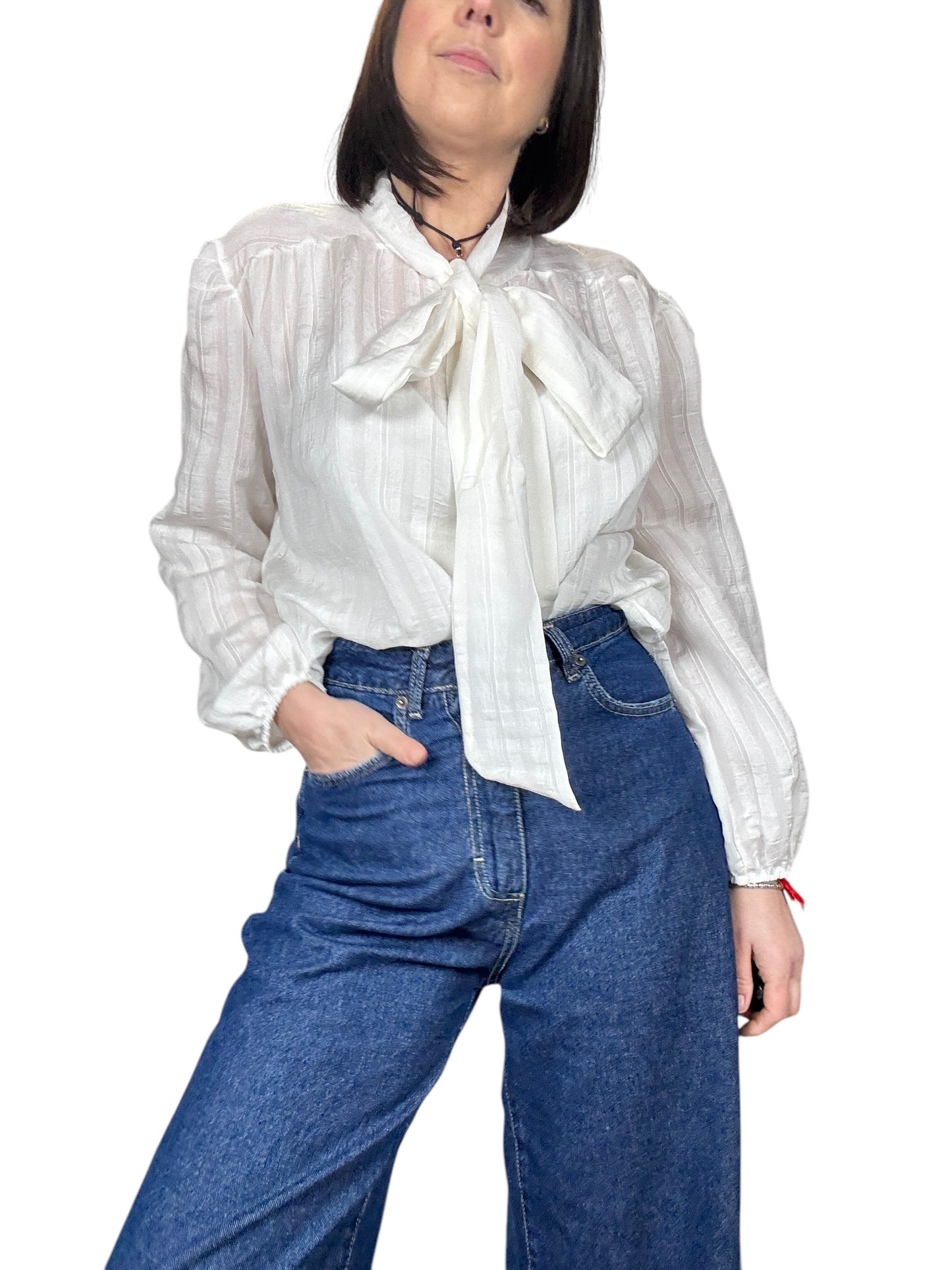 CAMICIA GESSATA TONO SU TONO CON FIOCCO SUSY MIX
