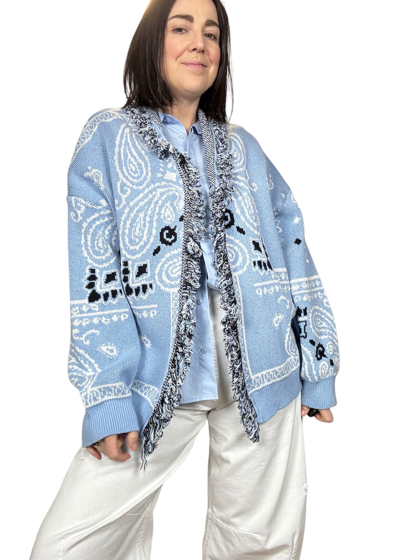 CARDIGAN CORTO STAMPA BANDANA TENSIONE IN