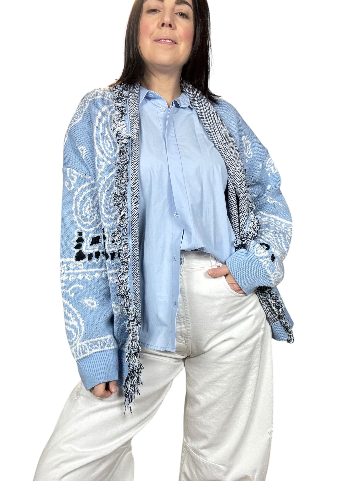 CARDIGAN CORTO STAMPA BANDANA TENSIONE IN