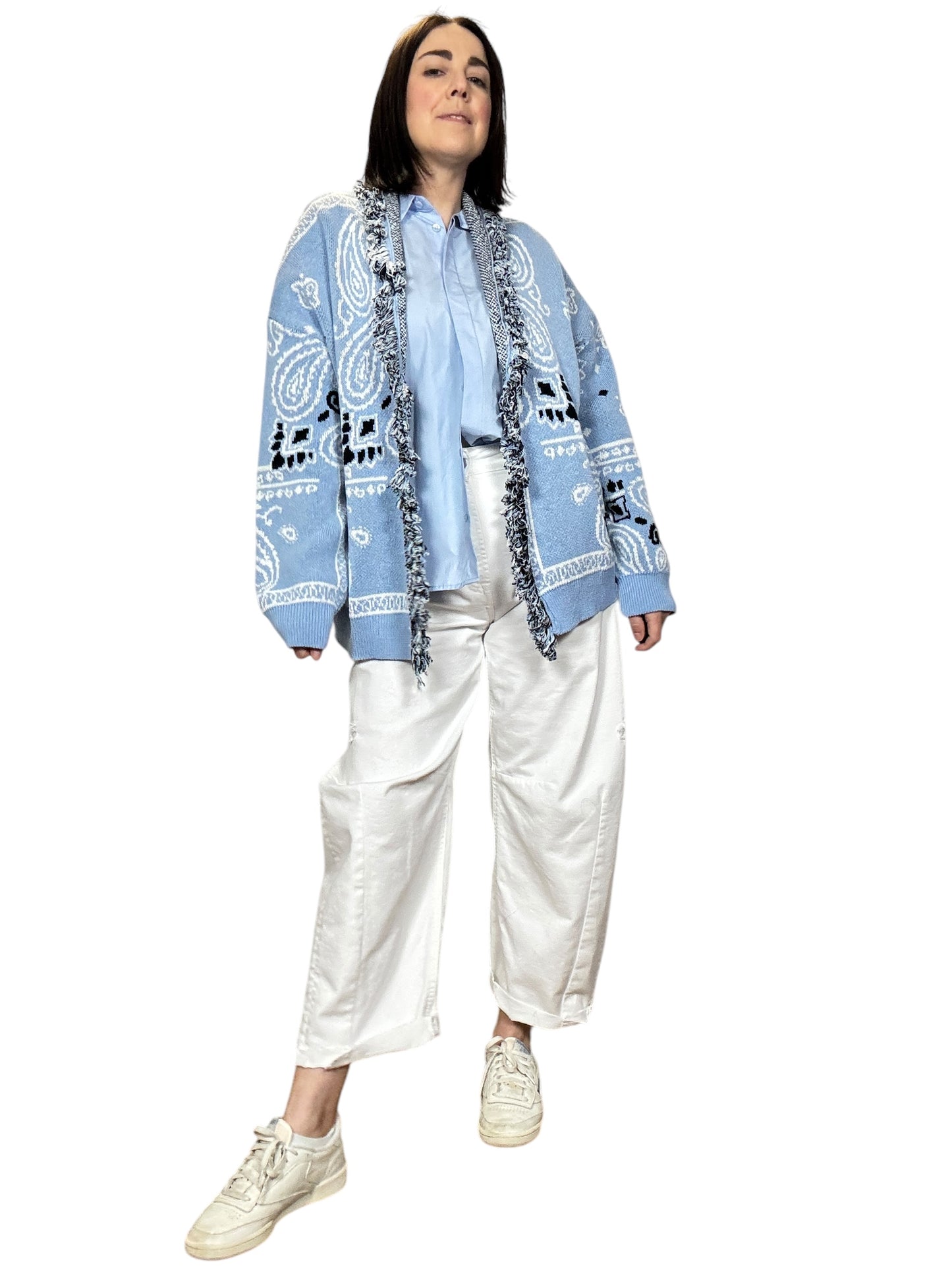 CARDIGAN CORTO STAMPA BANDANA TENSIONE IN