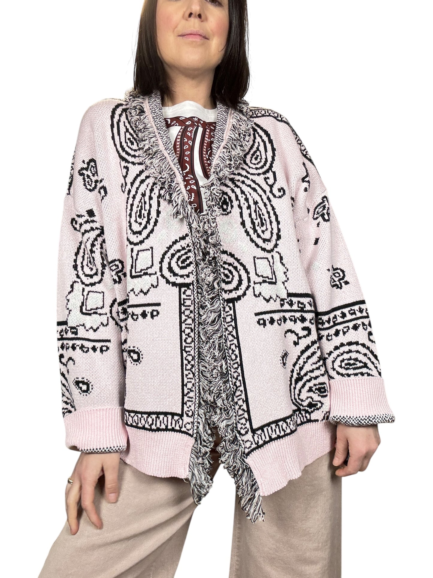 CARDIGAN CORTO STAMPA BANDANA TENSIONE IN