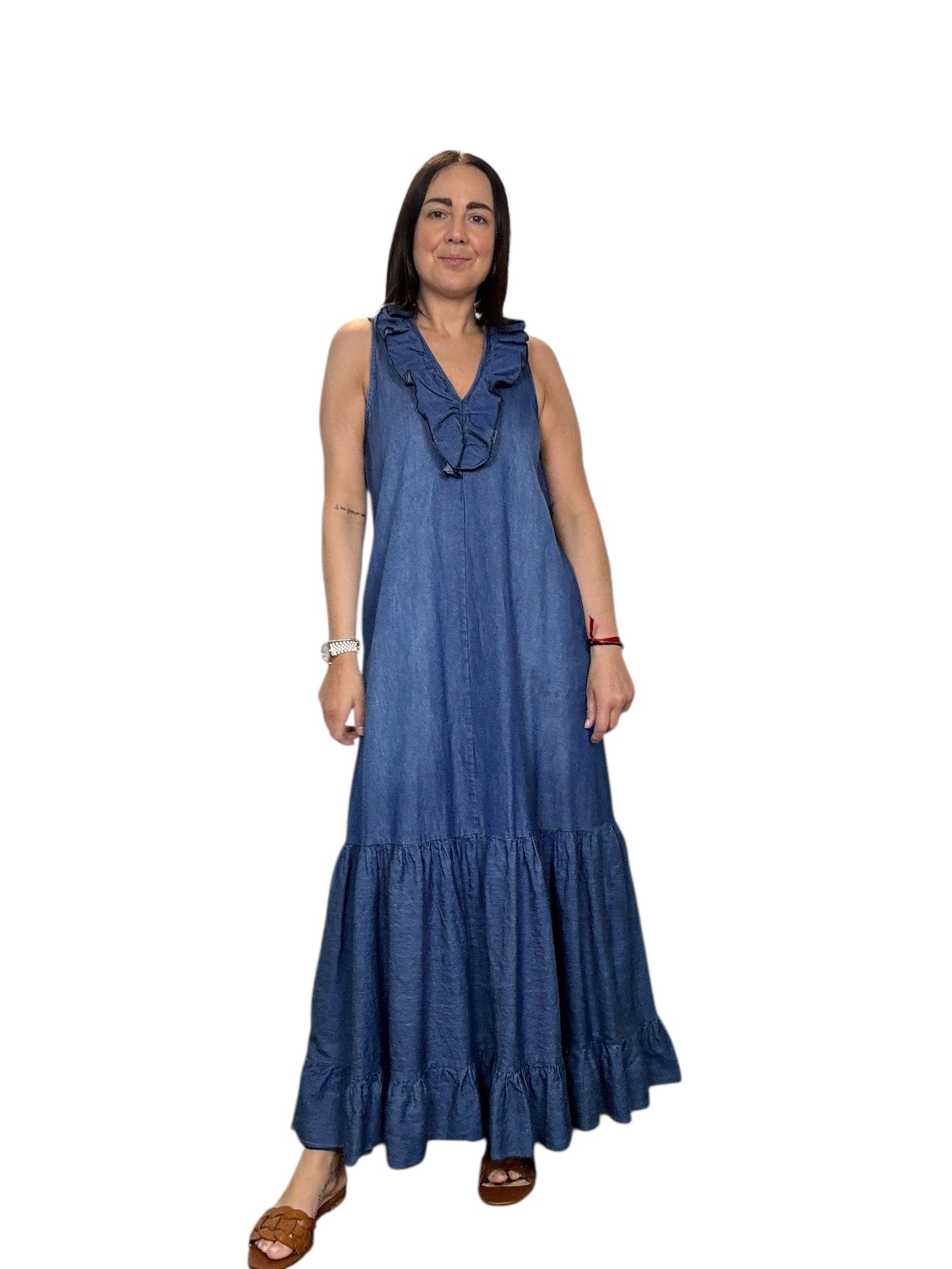 ABITO CON VOLANT IN CHAMBRAY SUSY MIX