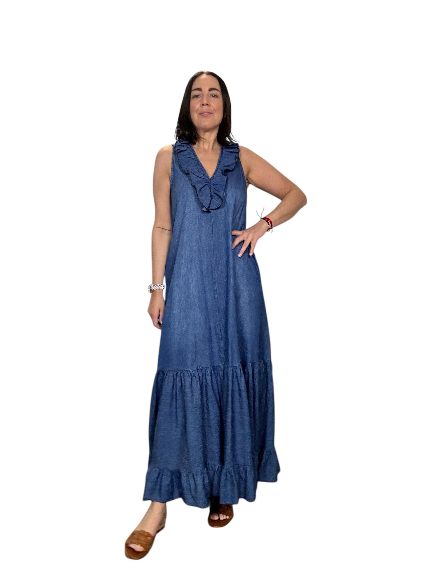 ABITO CON VOLANT IN CHAMBRAY SUSY MIX