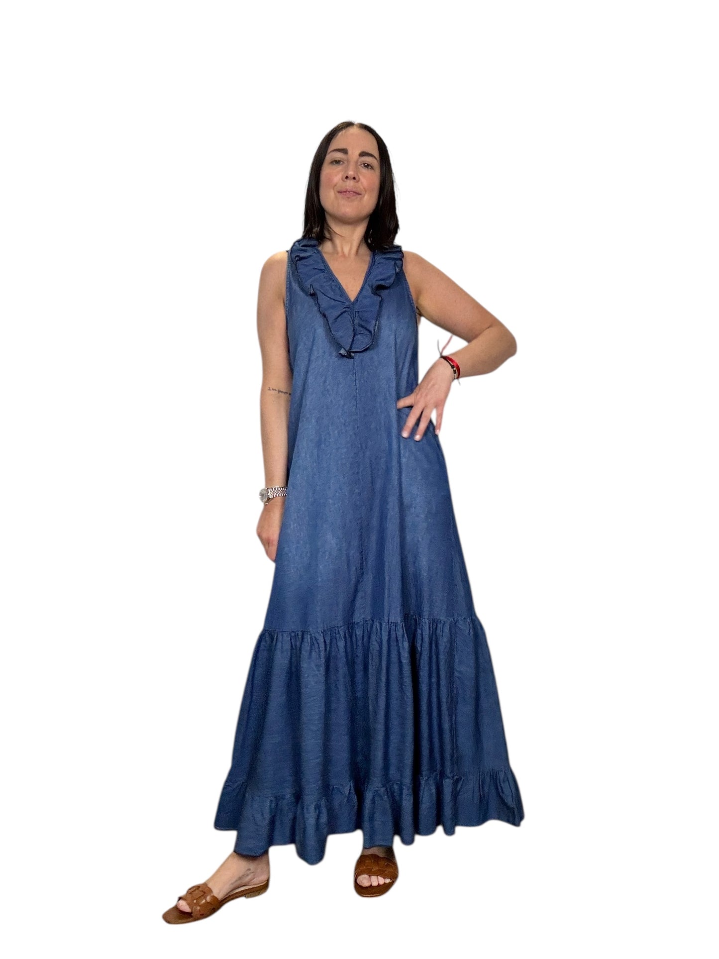 ABITO CON VOLANT IN CHAMBRAY SUSY MIX