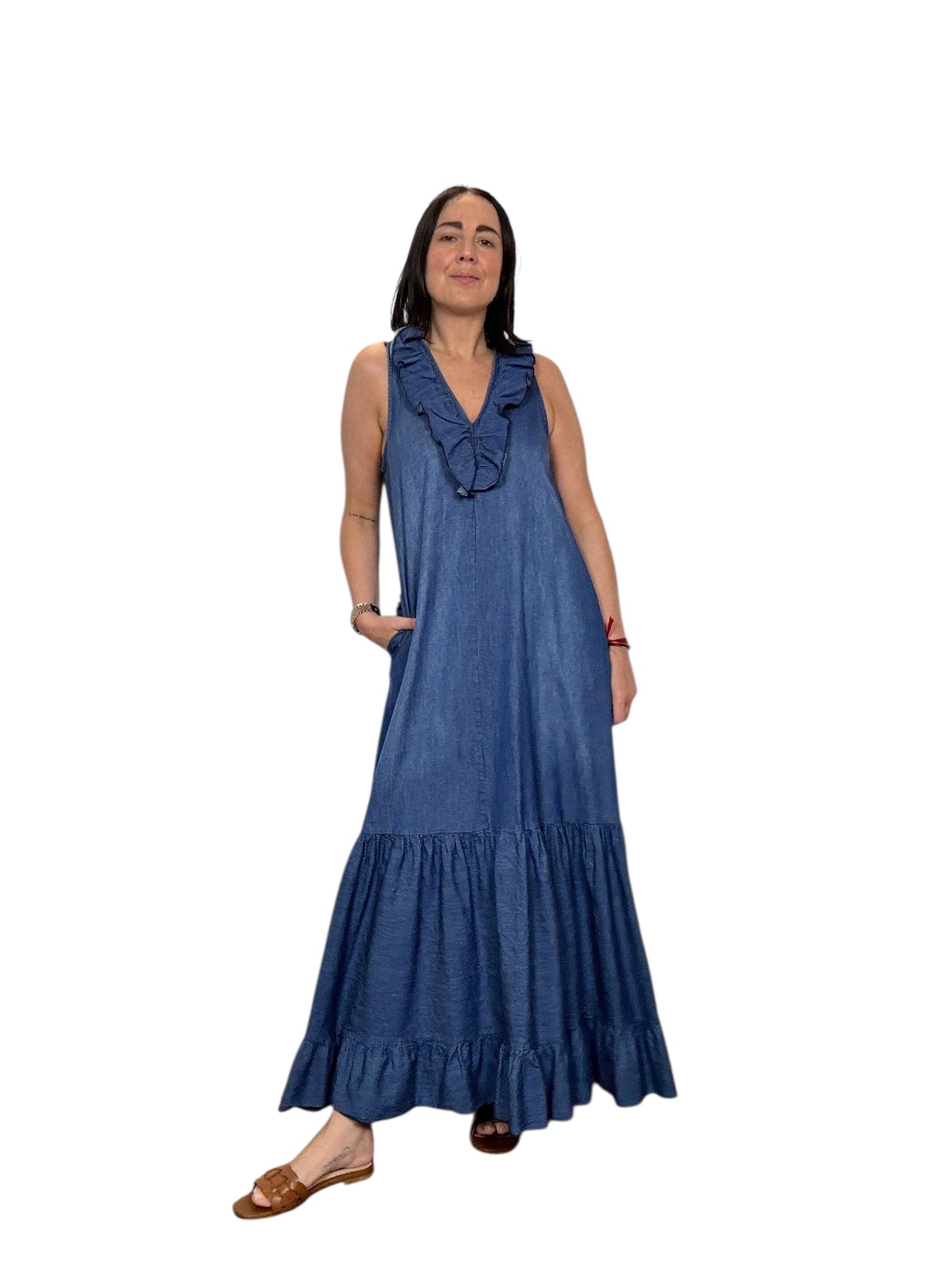 ABITO CON VOLANT IN CHAMBRAY SUSY MIX