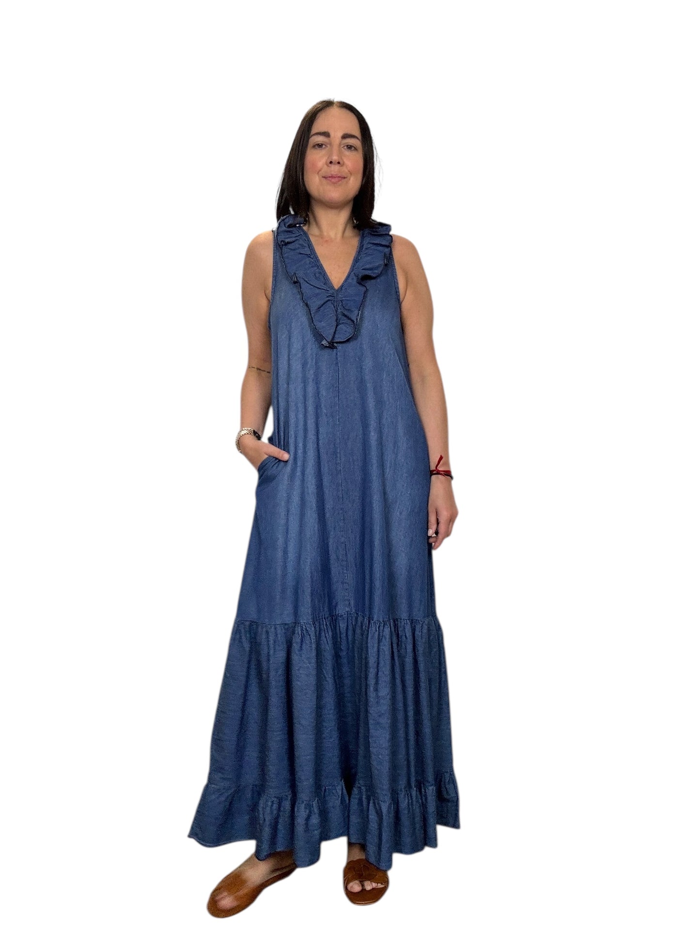 ABITO CON VOLANT IN CHAMBRAY SUSY MIX