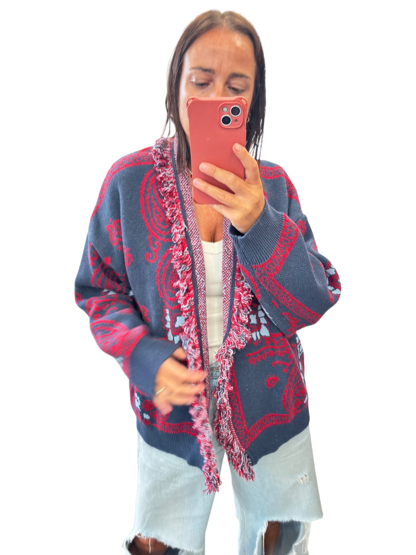 CARDIGAN CORTO STAMPA BANDANA TENSIONE IN