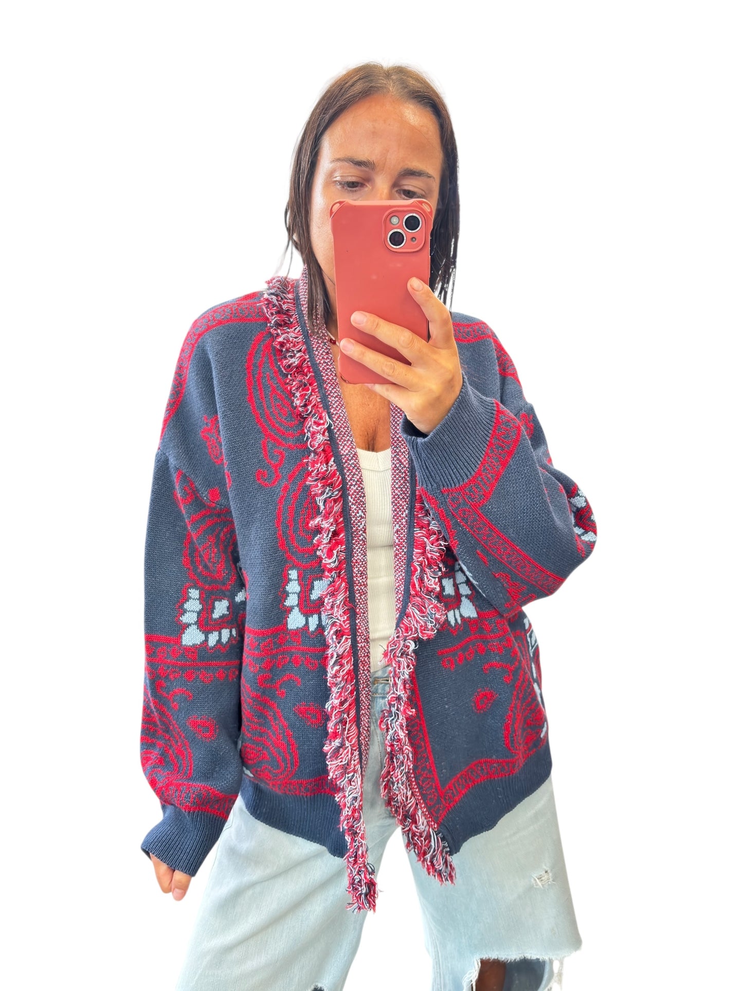 CARDIGAN CORTO STAMPA BANDANA TENSIONE IN