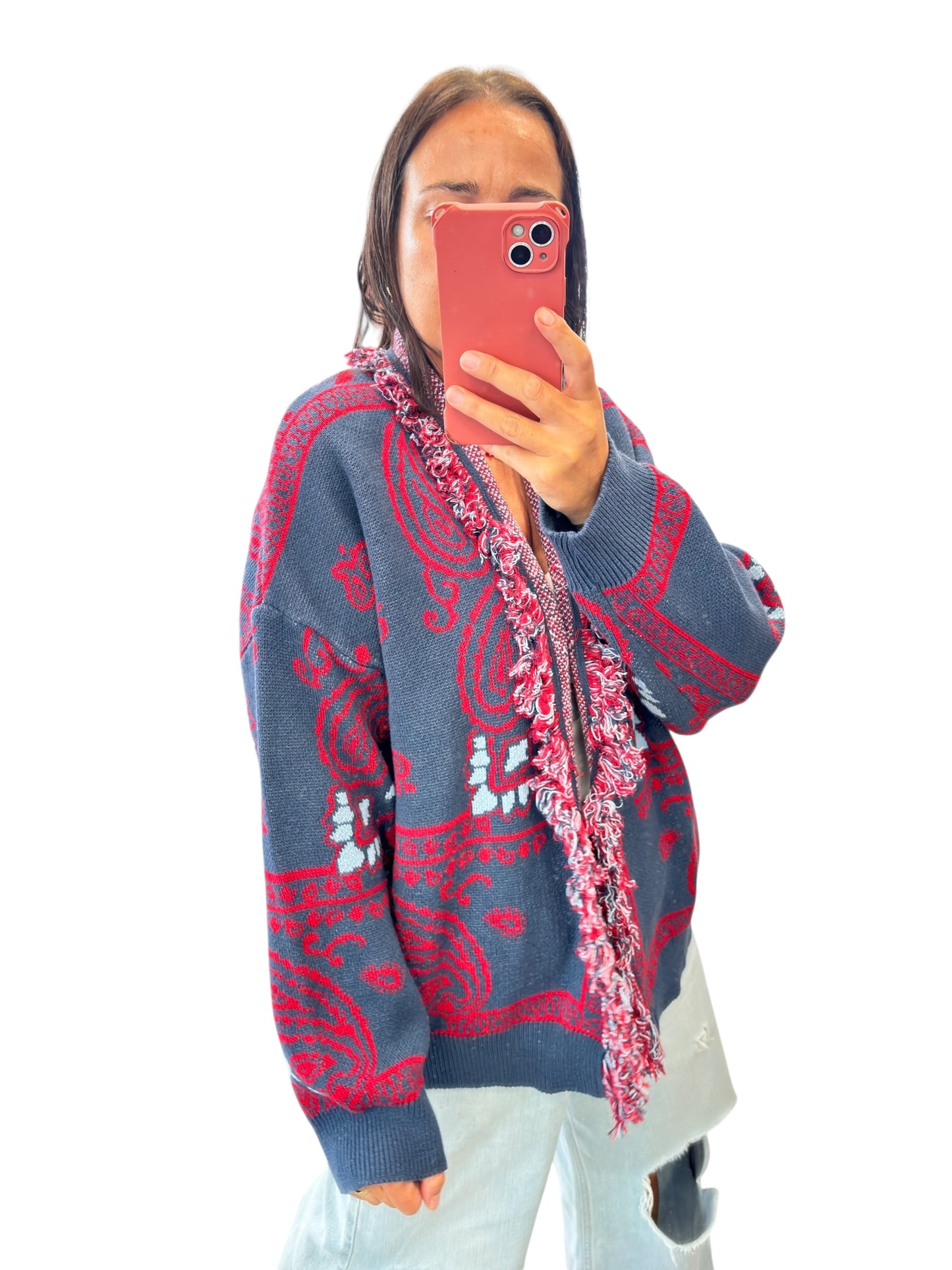 CARDIGAN CORTO STAMPA BANDANA TENSIONE IN