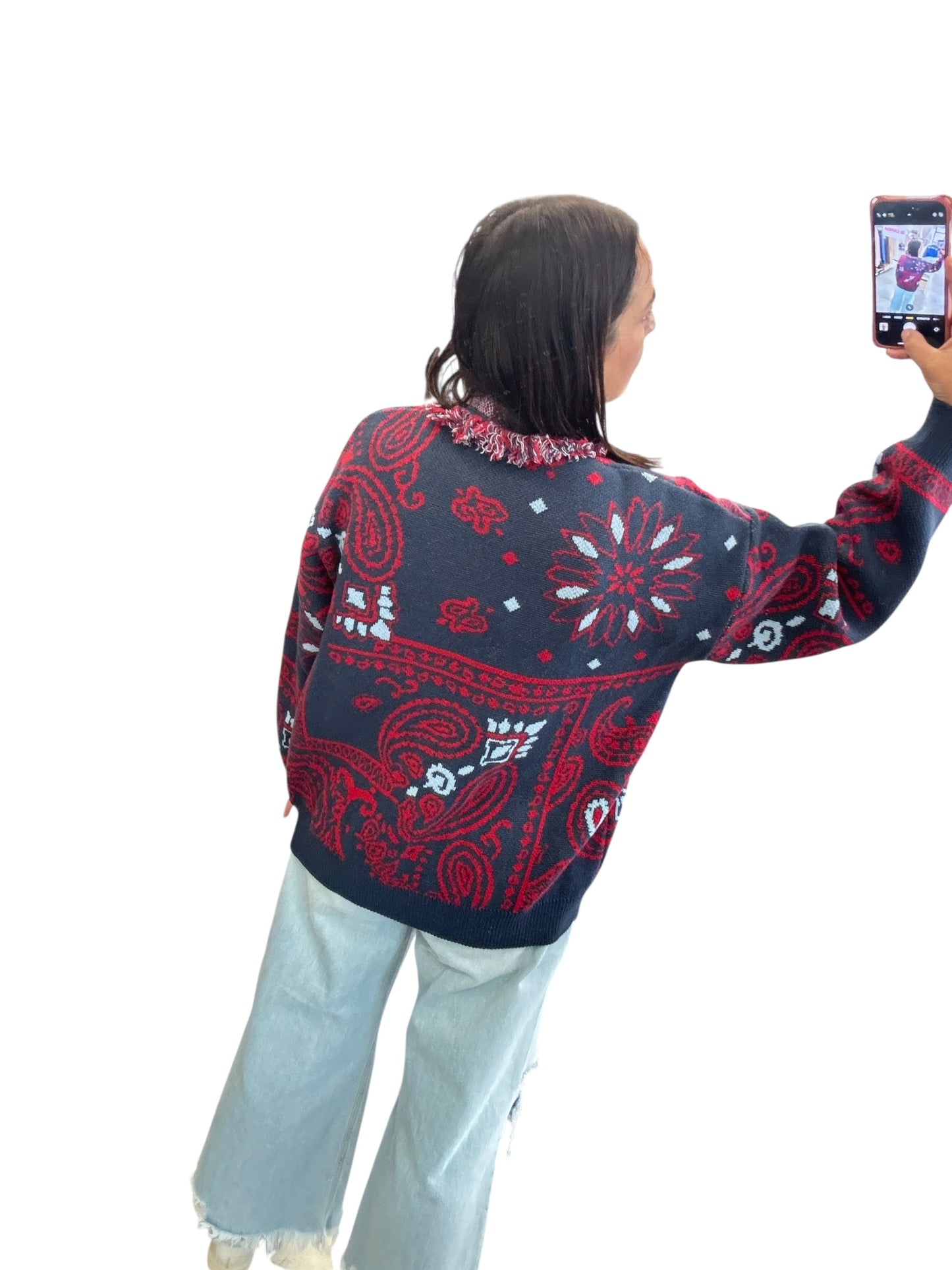 CARDIGAN CORTO STAMPA BANDANA TENSIONE IN