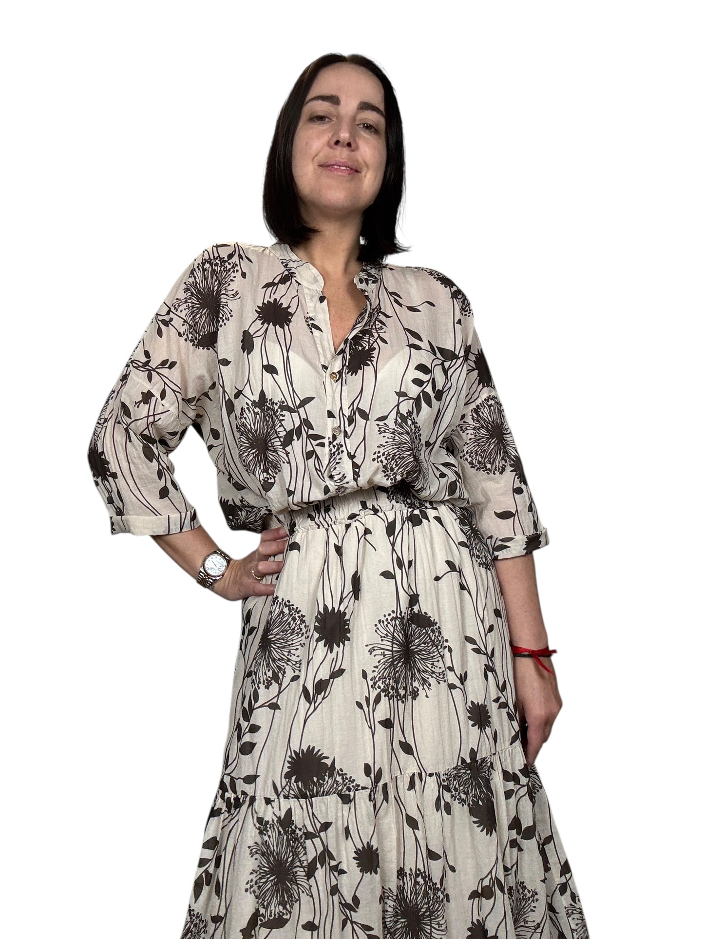 CAMICIA FIORI ASTRATTI MARRONE SUSY MIX