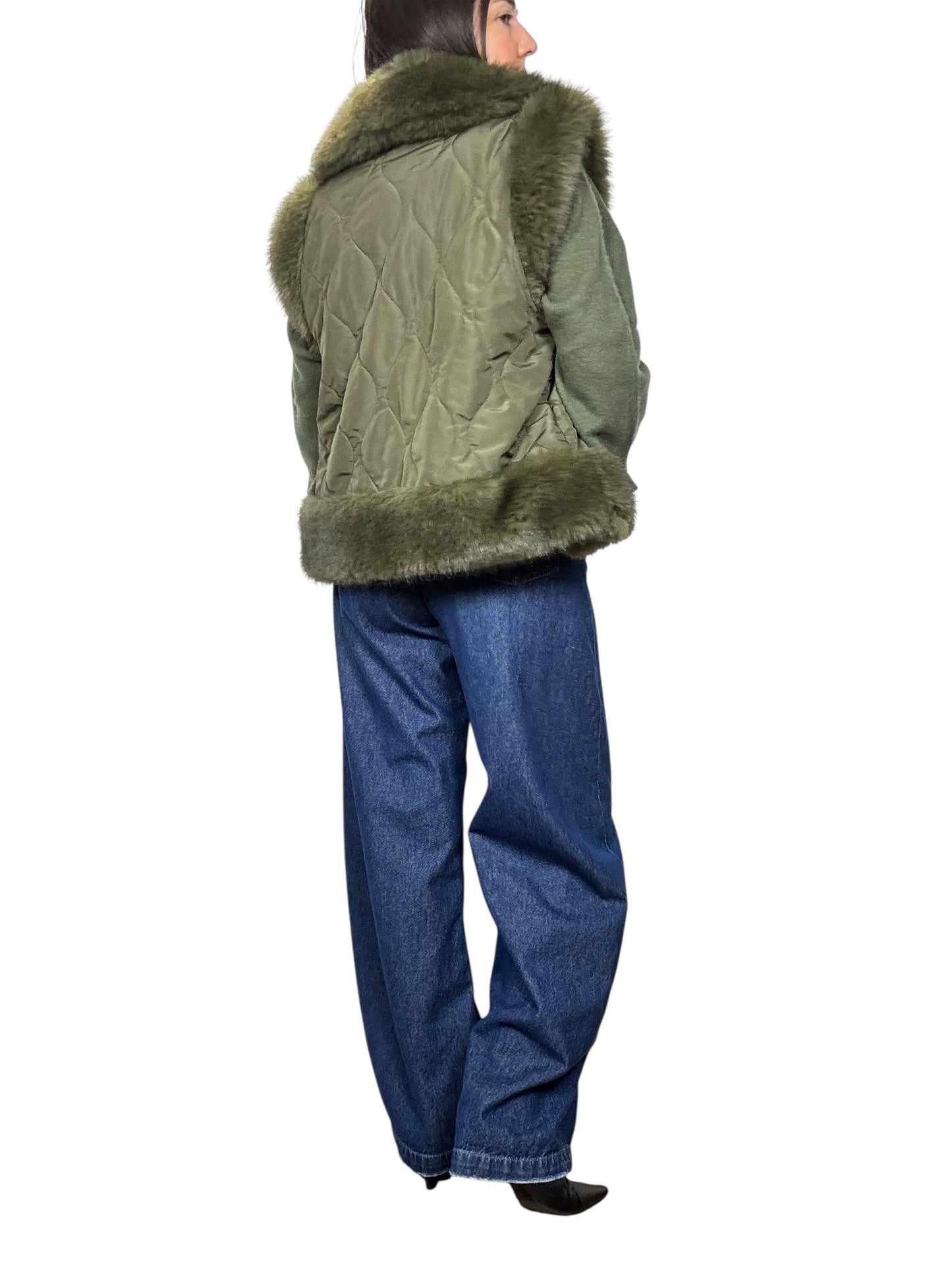 GILET PELO VERDE MILITARE TENSIONE IN