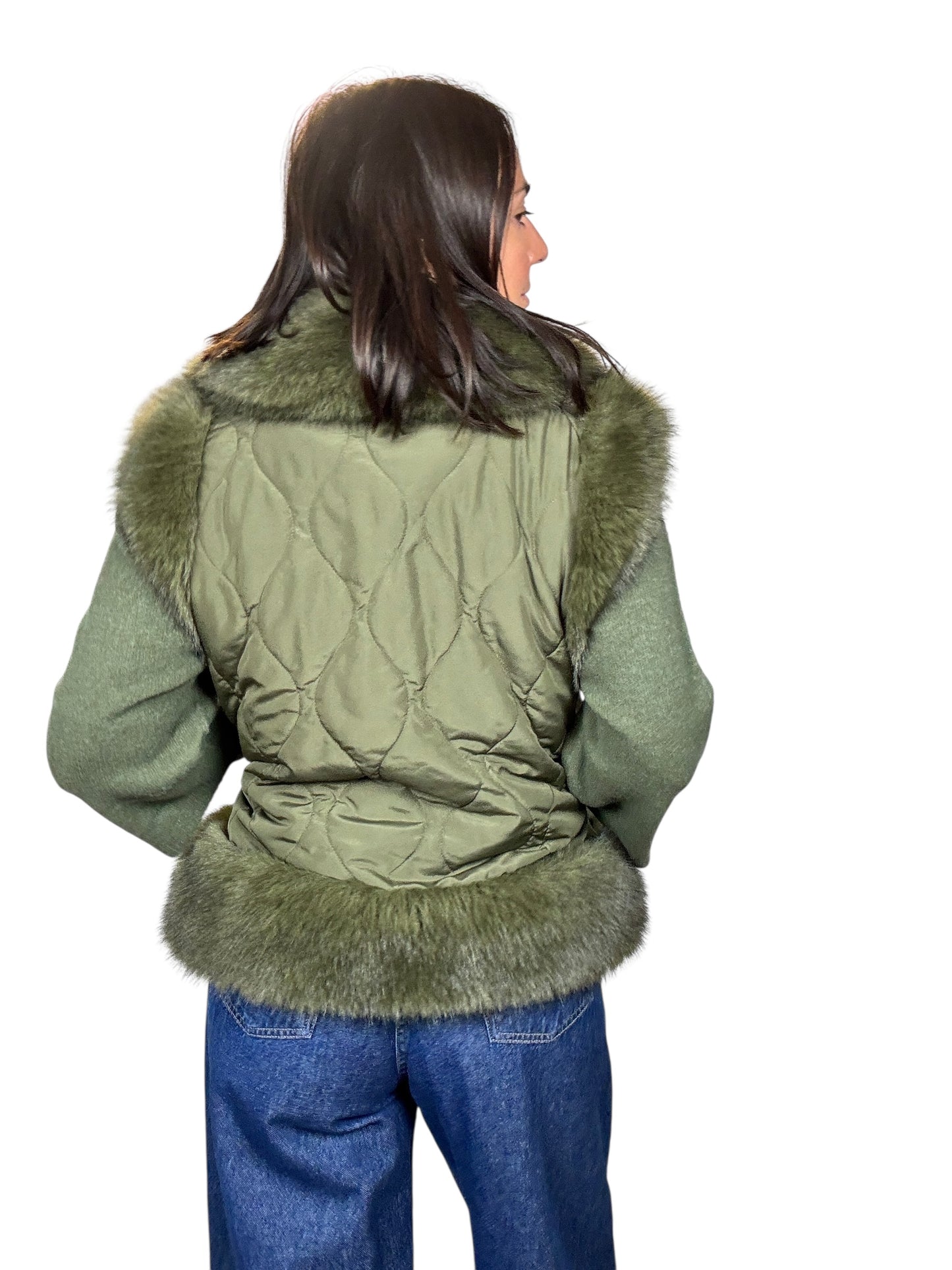 GILET PELO VERDE MILITARE TENSIONE IN