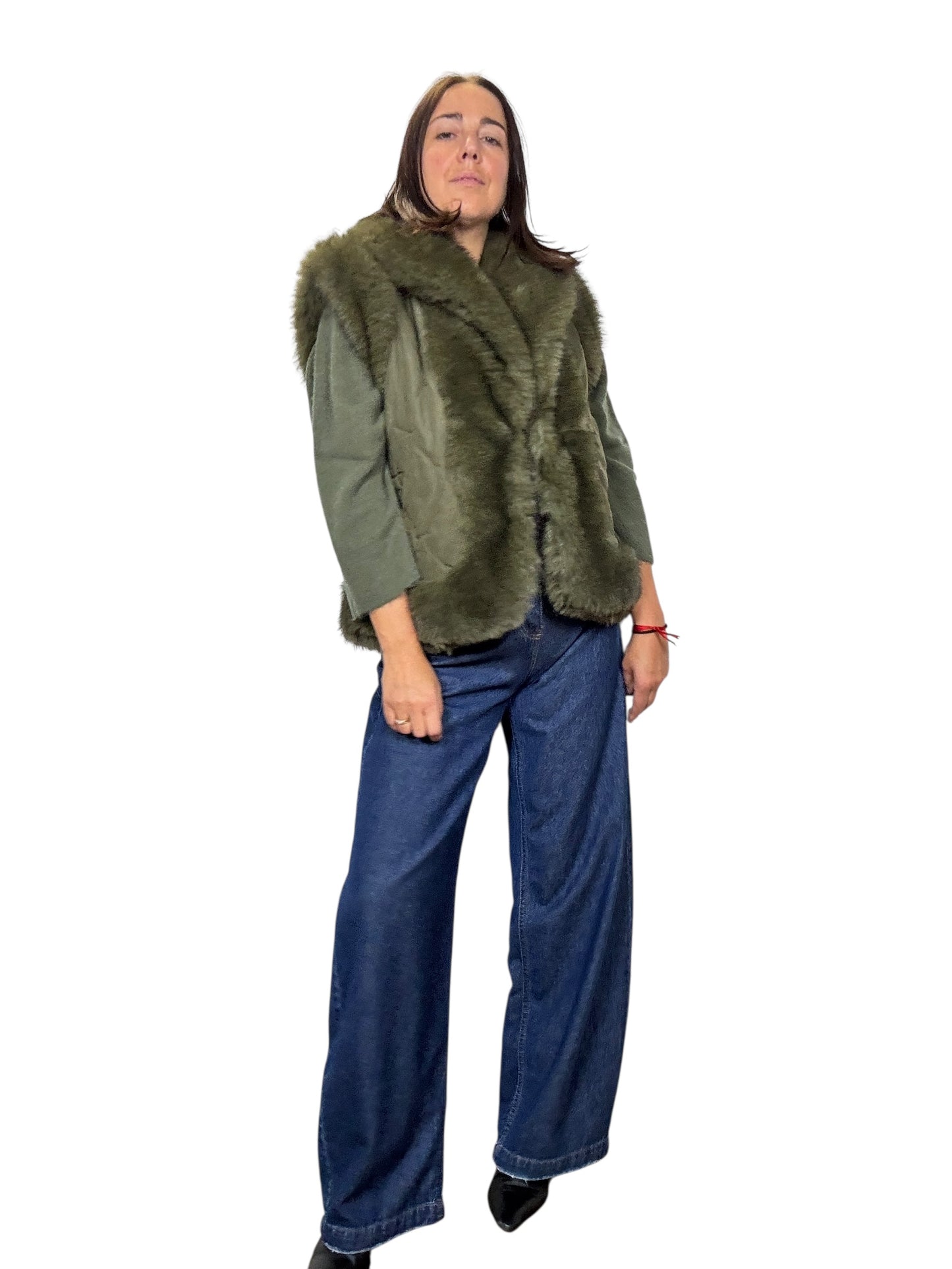 GILET PELO VERDE MILITARE TENSIONE IN
