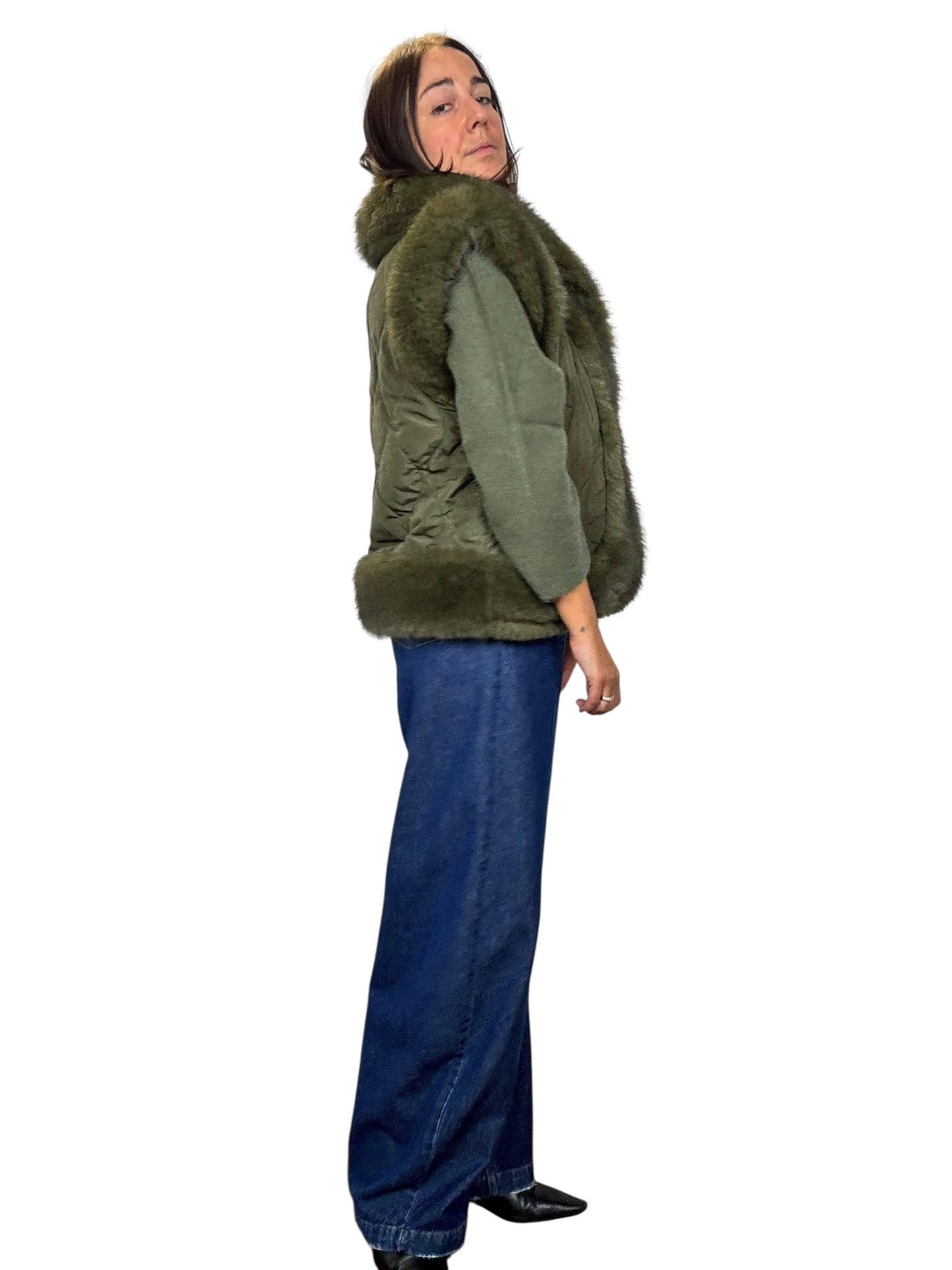GILET PELO VERDE MILITARE TENSIONE IN